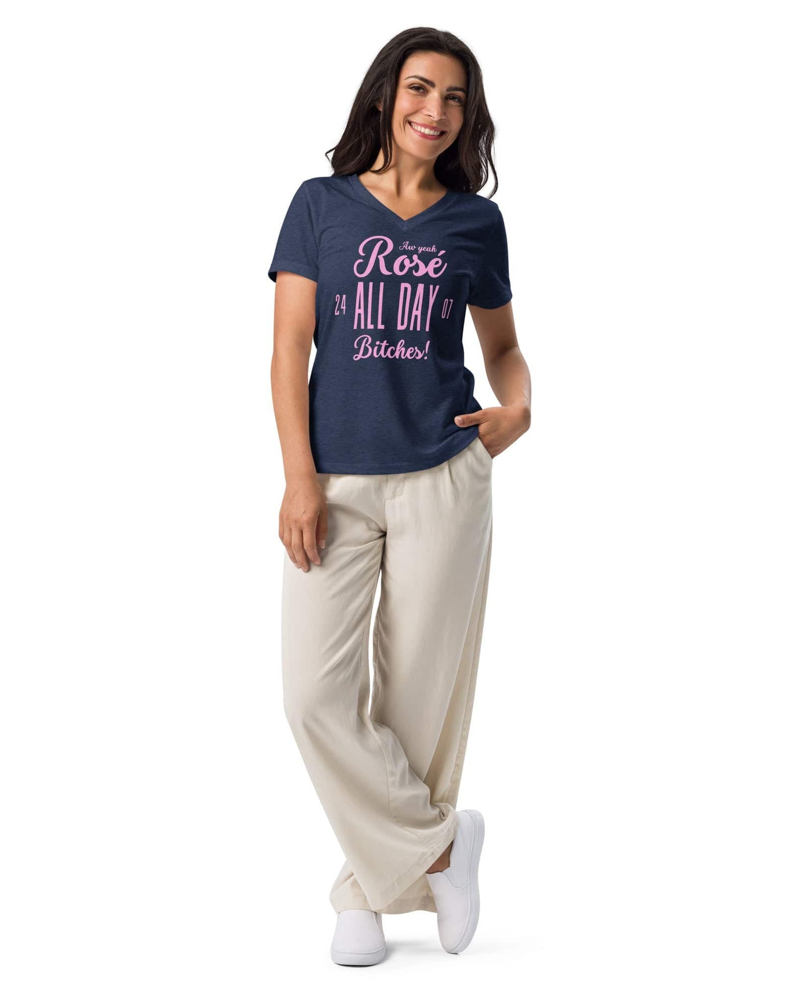 Jolly & Goode Women's Shirts Rosé All Day Bitches | Women’s Relaxed V-neck T-shirt Cheeky British Style
