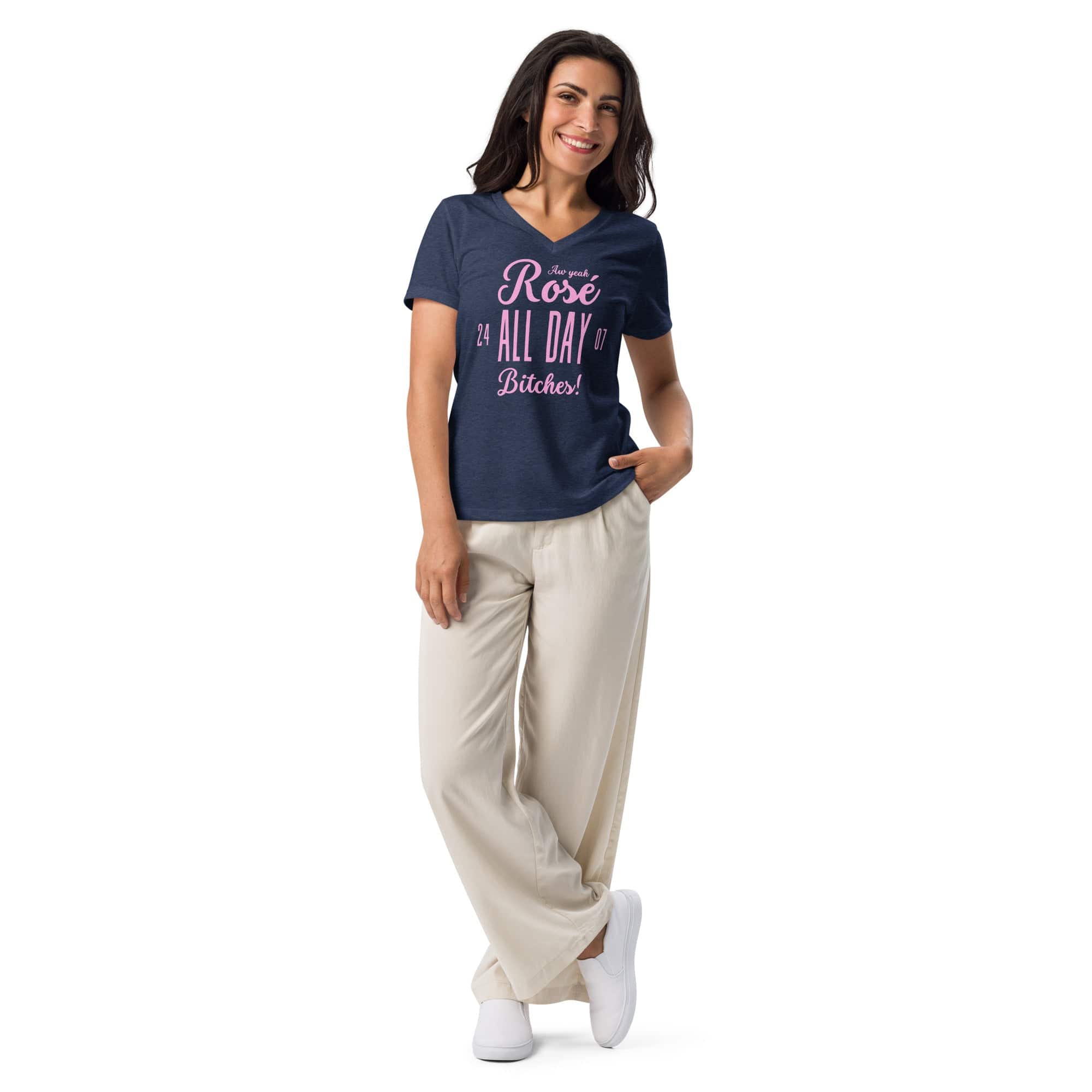Jolly & Goode Women's Shirts Rosé All Day Bitches | Women’s Relaxed V-neck T-shirt Cheeky British Style
