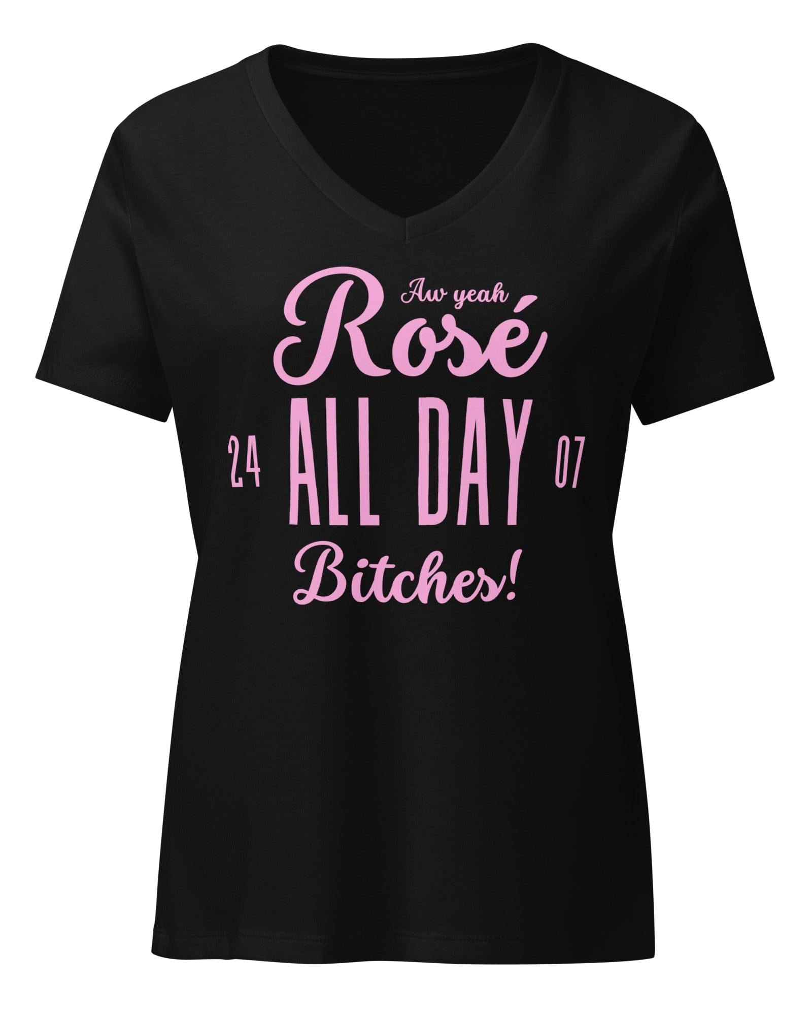 Jolly & Goode Women's Shirts Solid Black Blend / S Rosé All Day Bitches | Women’s Relaxed V-neck T-shirt Cheeky British Style