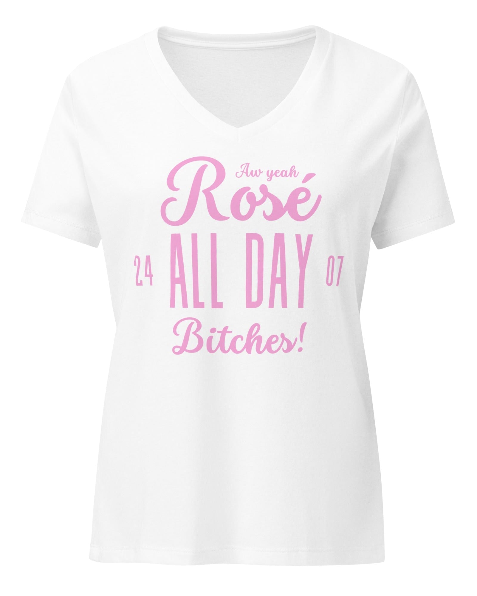 Jolly & Goode Women's Shirts Solid White Blend / S Rosé All Day Bitches | Women’s Relaxed V-neck T-shirt Cheeky British Style