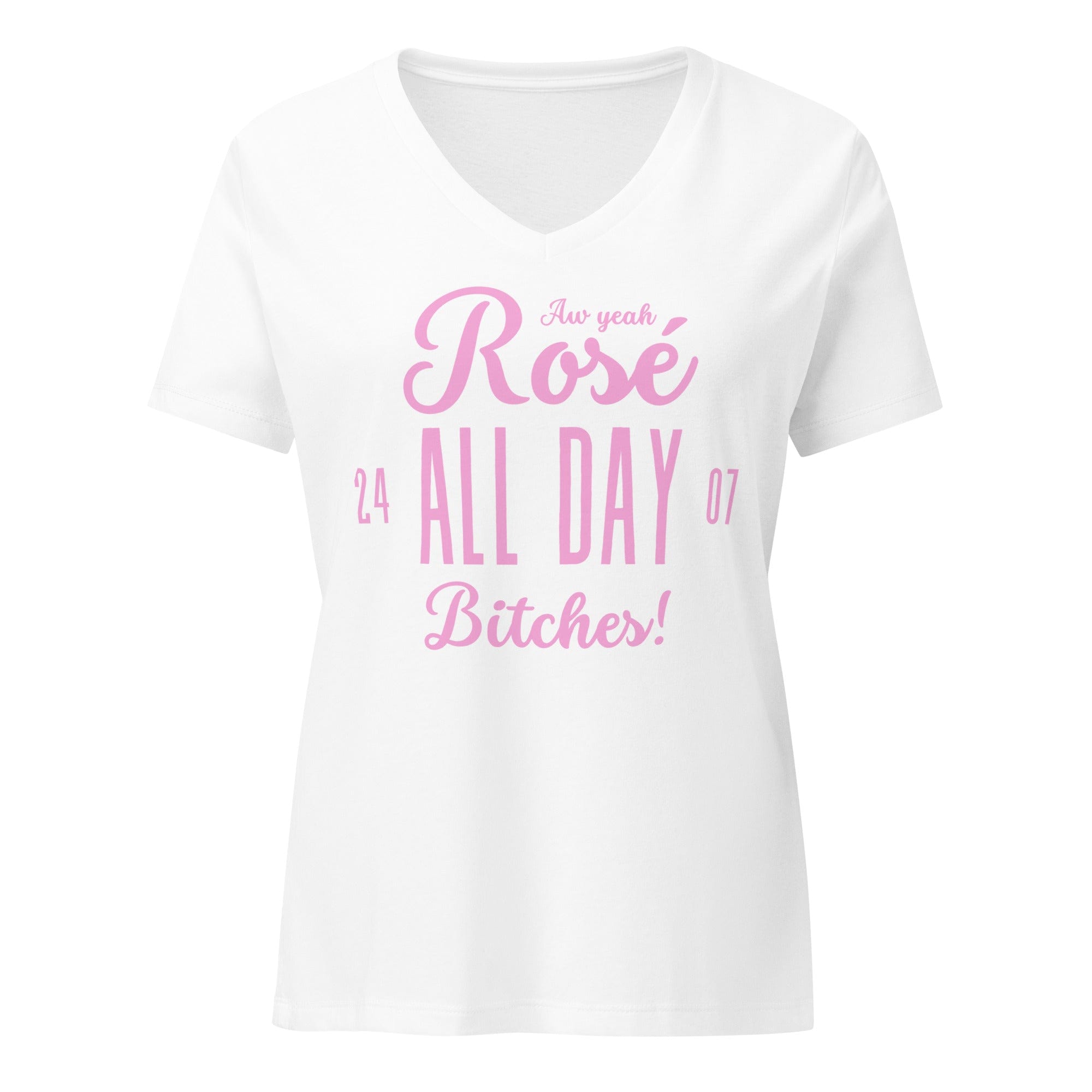Jolly & Goode Women's Shirts Solid White Blend / S Rosé All Day Bitches | Women’s Relaxed V-neck T-shirt Cheeky British Style