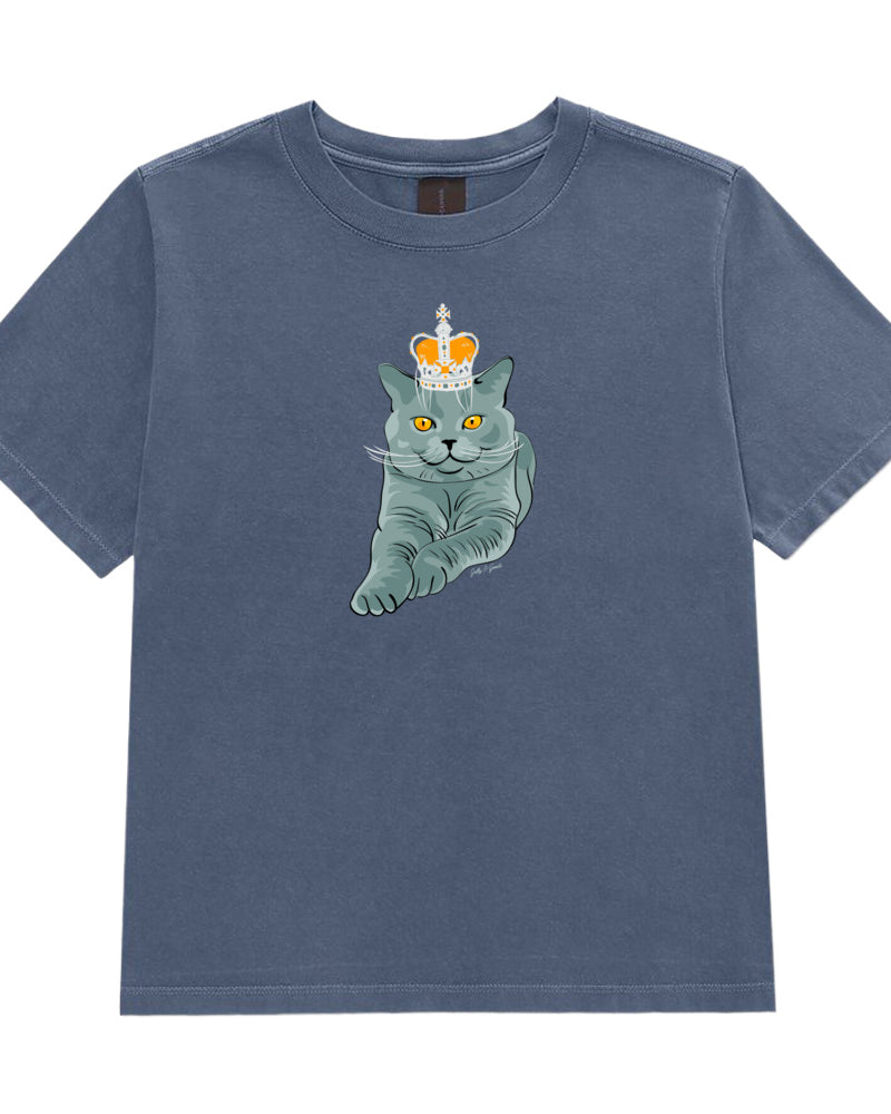 Jolly & Goode Women's Shirts Women's Crowned British Blue Cat Tee | Garment Dyed Cheeky British Style