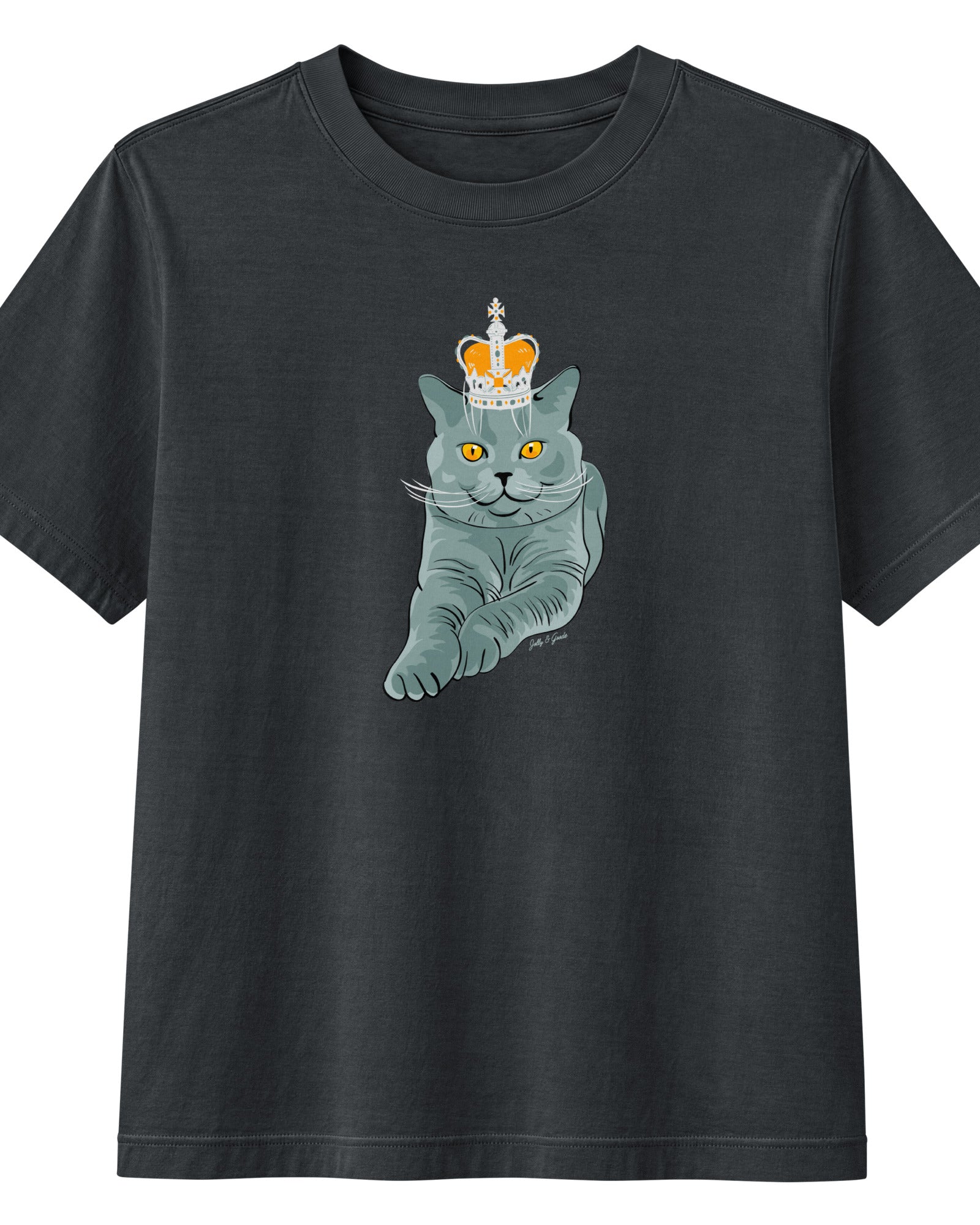 Jolly & Goode Women's Shirts Women's Crowned British Blue Cat Tee | Garment Dyed Cheeky British Style