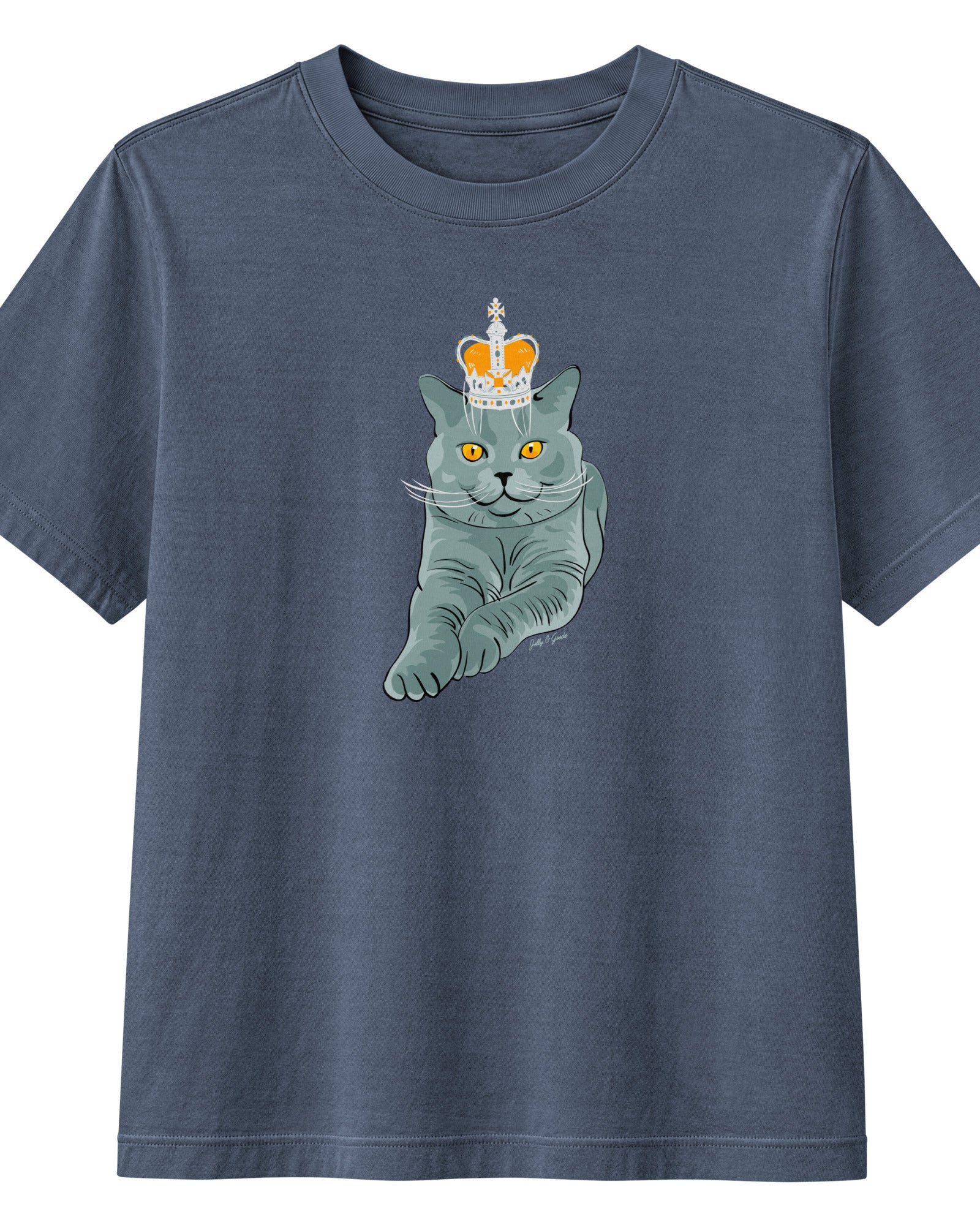 Jolly & Goode Women's Shirts Women's Crowned British Blue Cat Tee | Garment Dyed Cheeky British Style