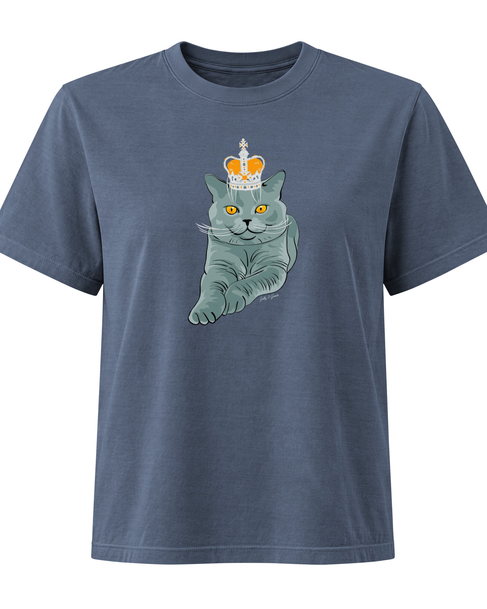 Jolly & Goode Women's Shirts Women's Crowned British Blue Cat Tee | Garment Dyed Cheeky British Style