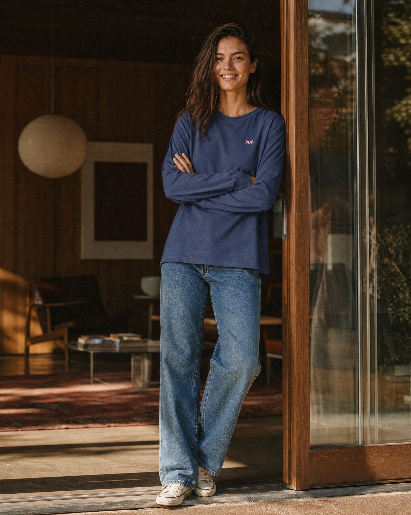 Jolly & Goode XS Subtle Union Jack Long Sleeve Tee | Garment Dyed Cheeky British Style