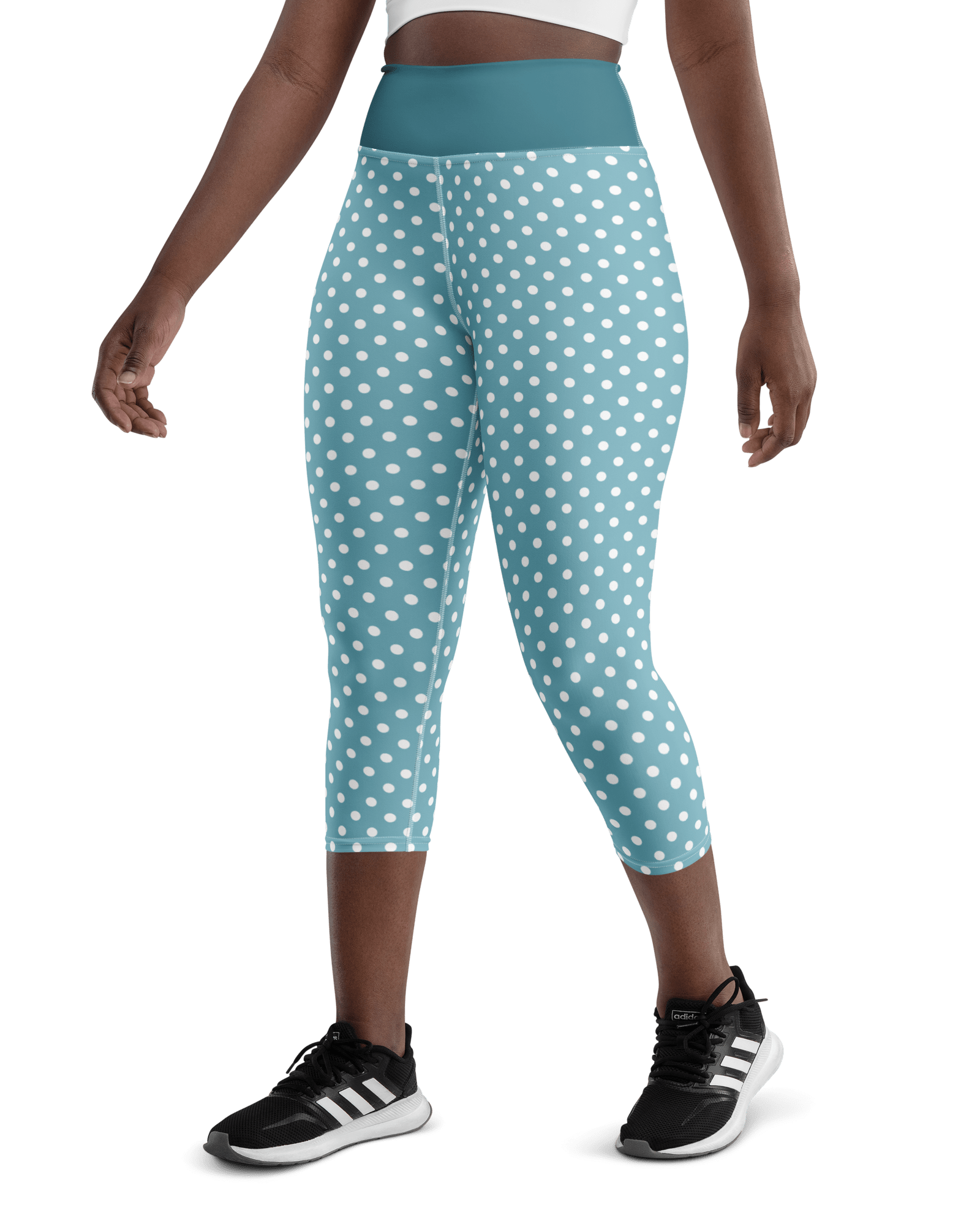 Jolly & Goode Yoga Leggings Light Blue Polkadot Yoga Leggings | Capri Cheeky British Style