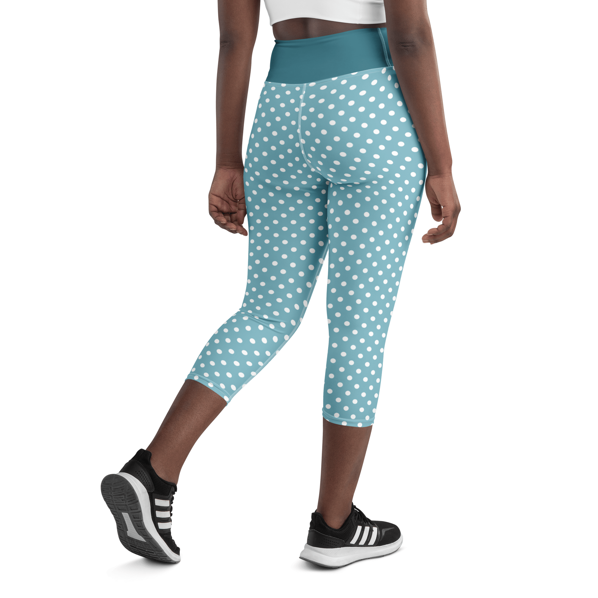 Jolly & Goode Yoga Leggings Light Blue Polkadot Yoga Leggings | Capri Cheeky British Style
