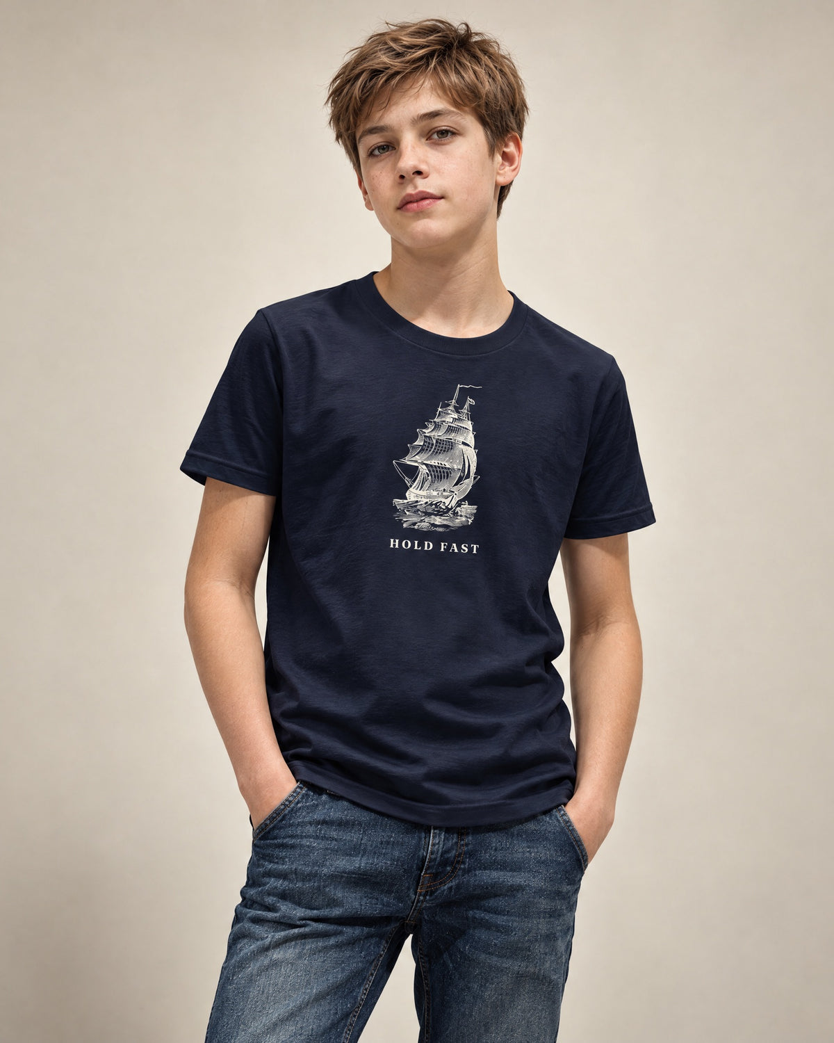 Jolly & Goode Youth T-shirts Navy / S Hold Fast Nautical Youth Tee Cheeky British Style