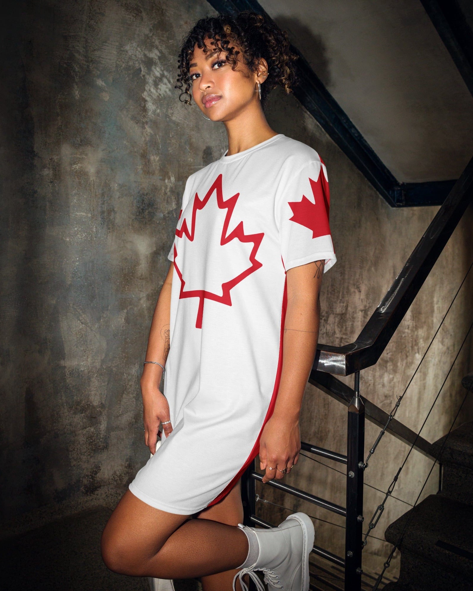 Oh Canada T-shirt Dress | Canadian Flag Dress | Canadian Flag Sleeves.