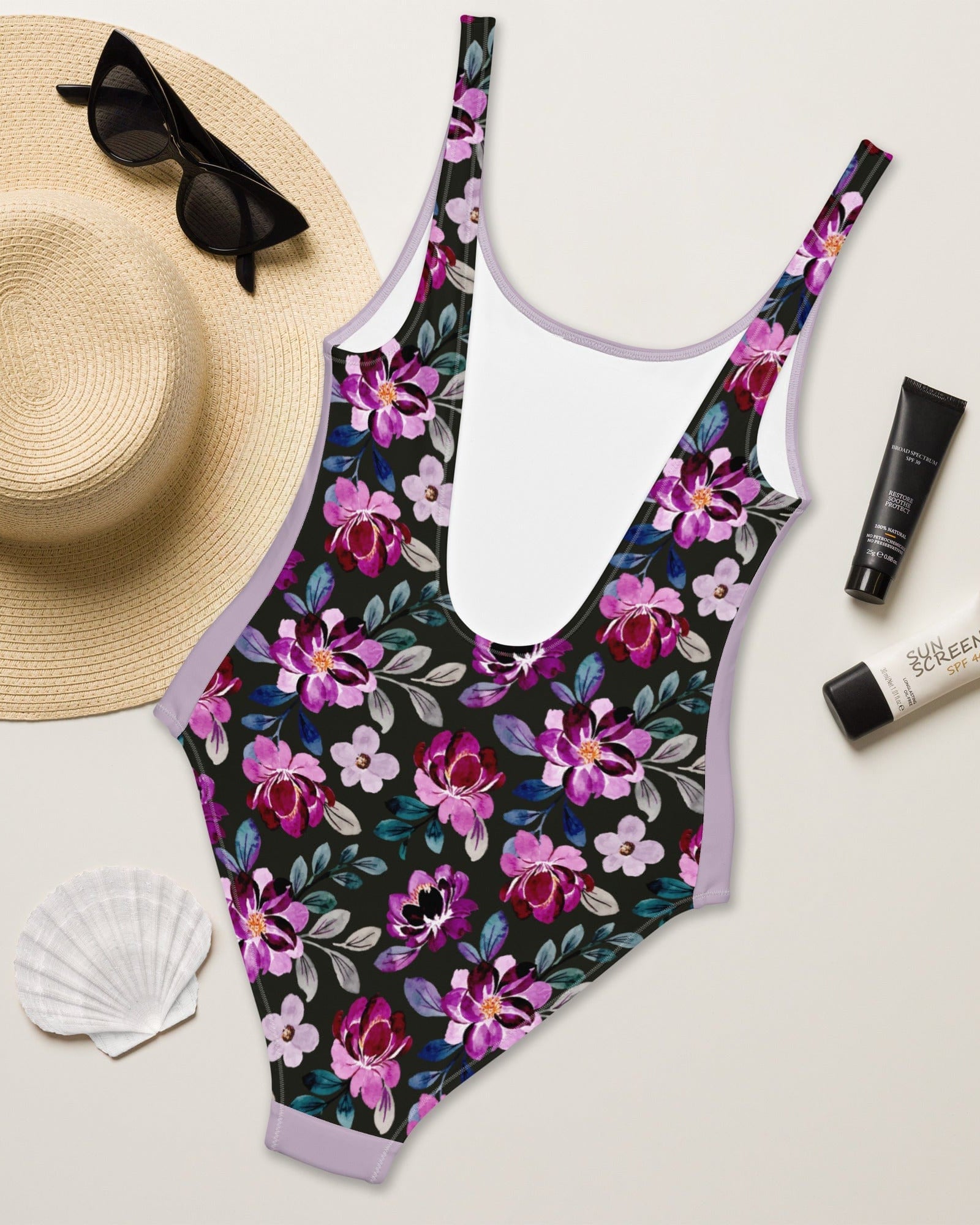 Purple Flowers | One-Piece Swimsuit Swimwear Jolly & Goode