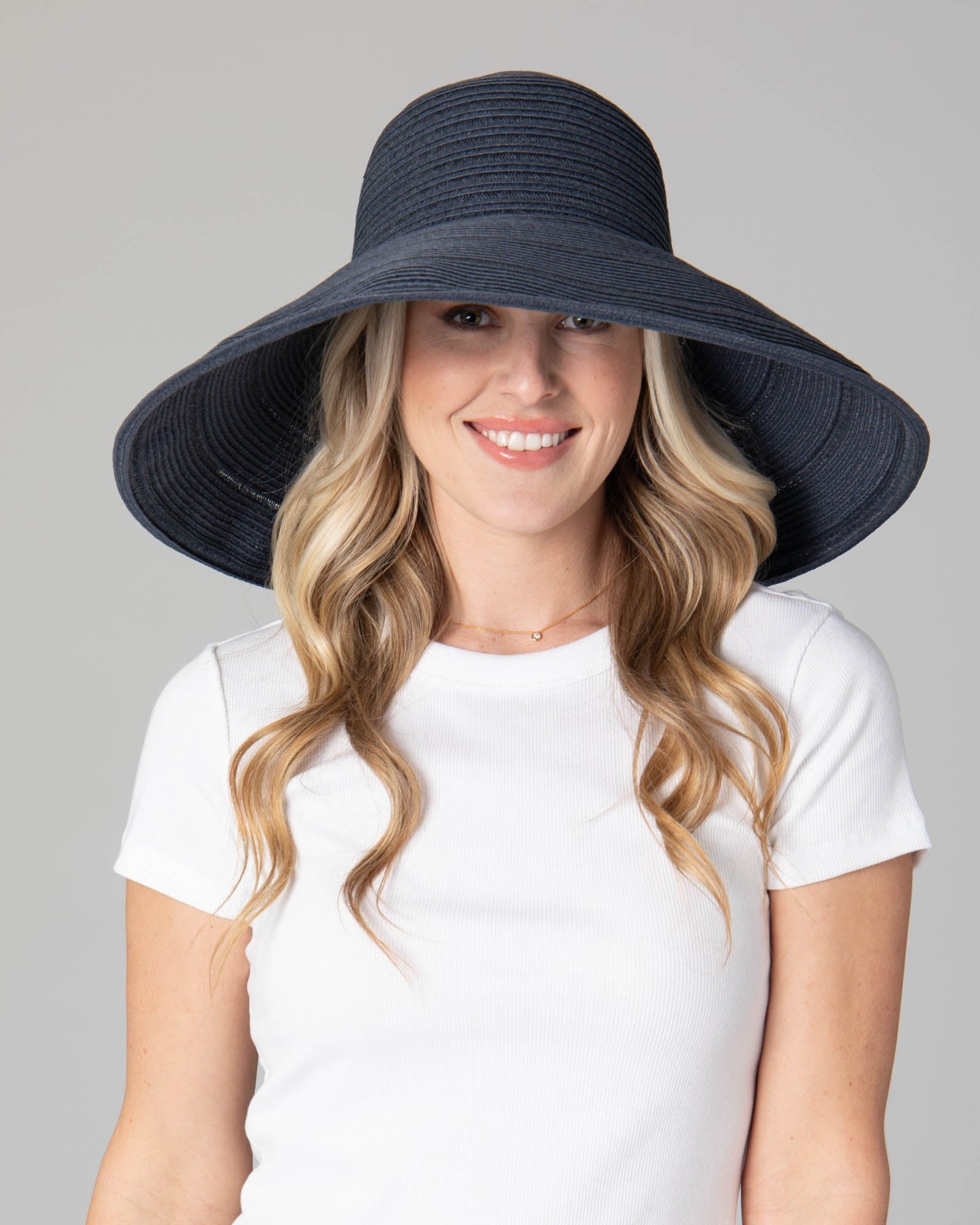 San Diego Hat Company Sun Brim Hats Blue Women's 6-way Round Crown Sun Hat Cheeky British Style