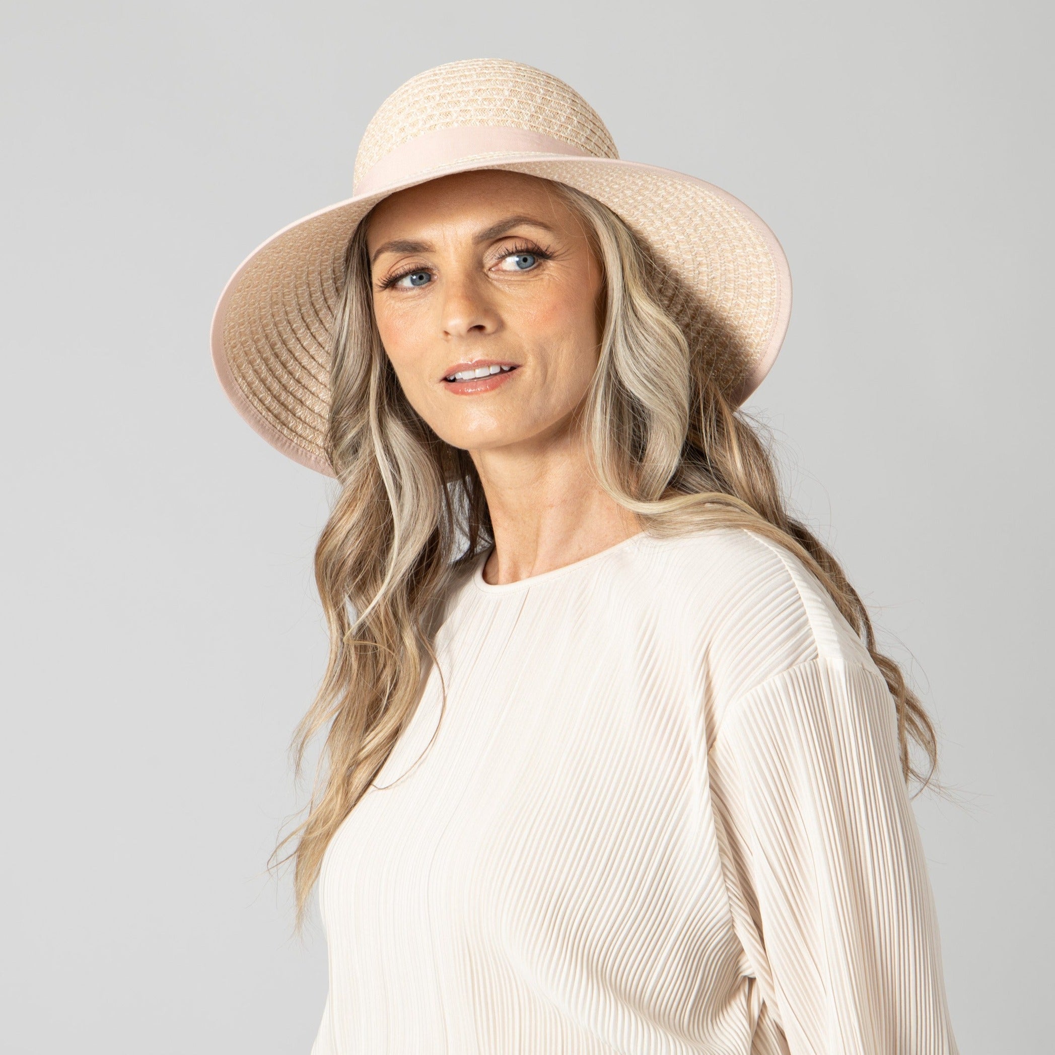 San Diego Hat Company Sun Brim Hats Women's Contrasting Edged Sun Brim Hat with Back Bow Cheeky British Style