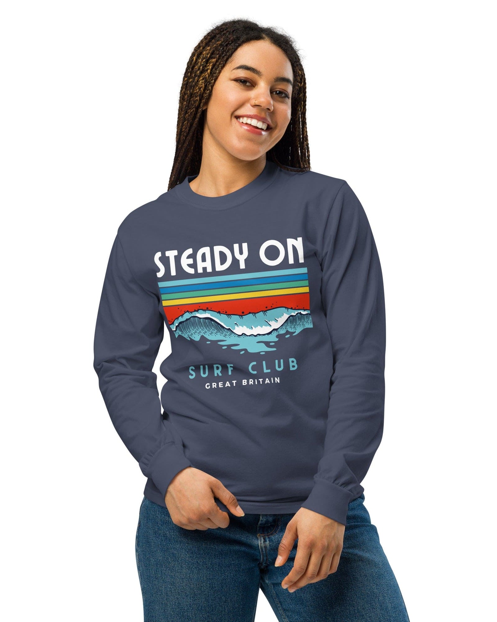 Steady On Surf Club Great Britain | 70s Wave | Garment-dyed Heavyweight Long-sleeve Shirt.