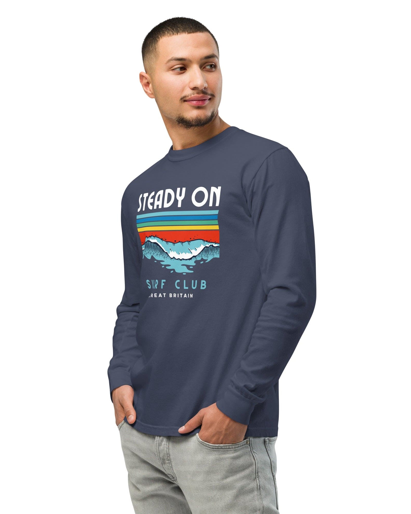 Steady On Surf Club Great Britain | 70s Wave | Garment-dyed Heavyweight Long-sleeve Shirt.