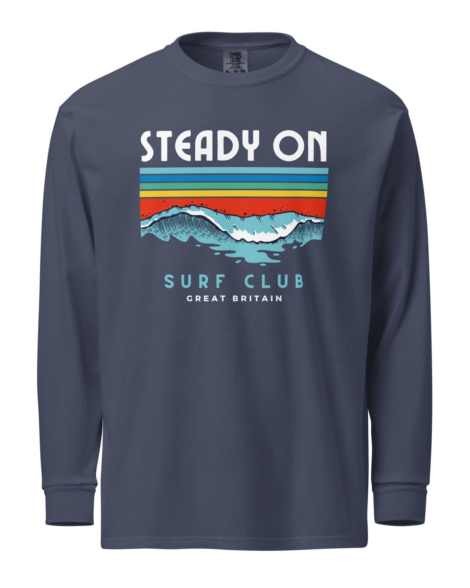 Steady On Surf Club Great Britain | 70s Wave | Garment-dyed Heavyweight Long-sleeve Shirt.