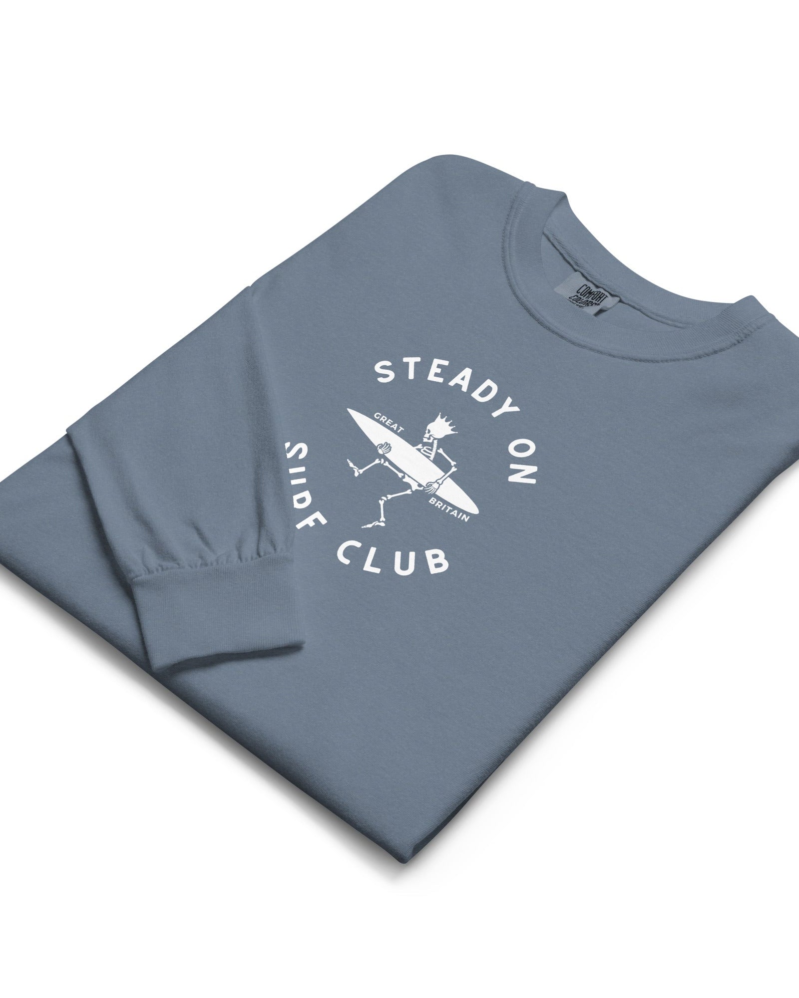 Steady On Surf Club | Great Britain | Skeleton Surf King | Garment-dyed Heavyweight Long-Sleeve Shirt.