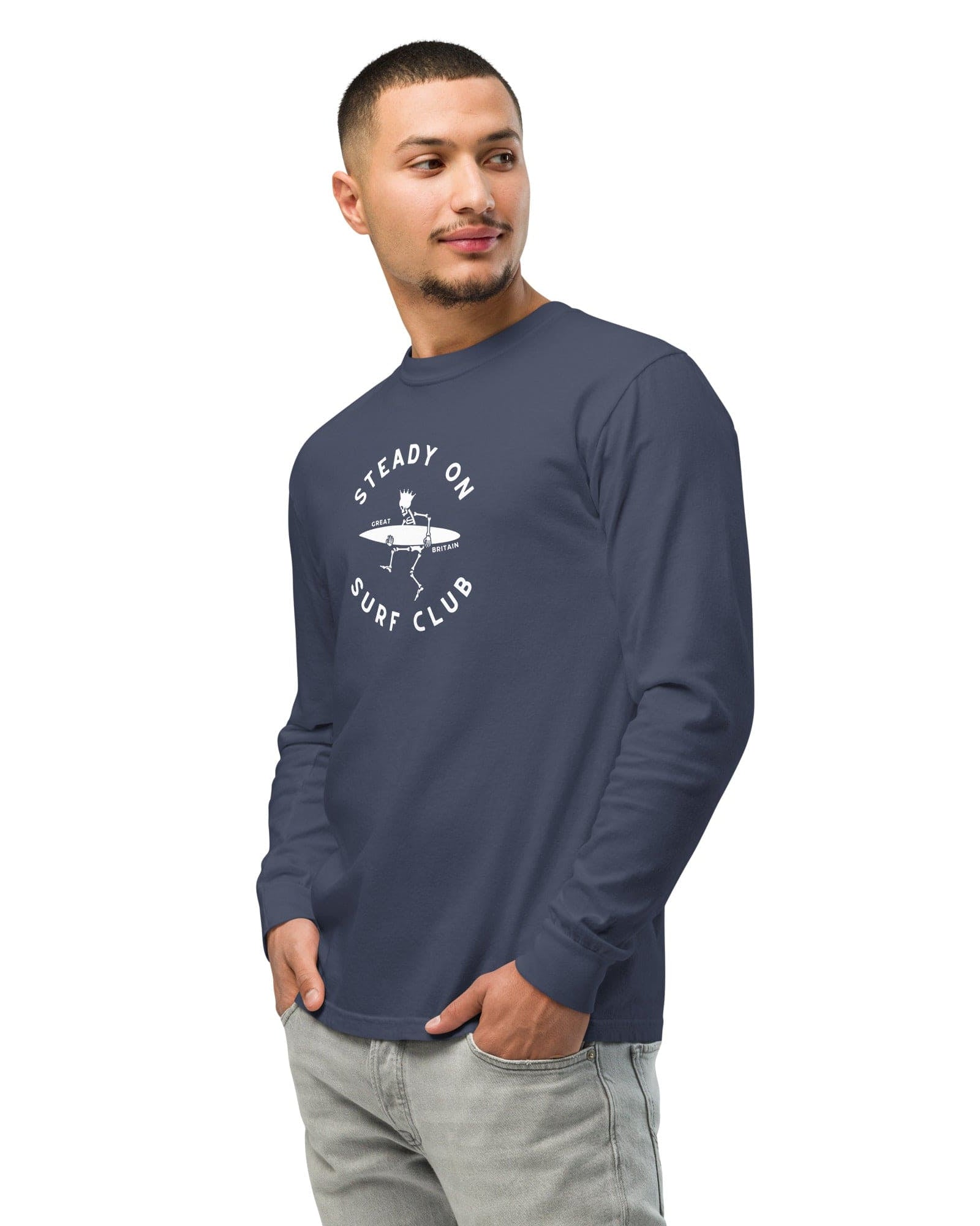 Steady On Surf Club | Great Britain | Skeleton Surf King | Garment-dyed Heavyweight Long-Sleeve Shirt.