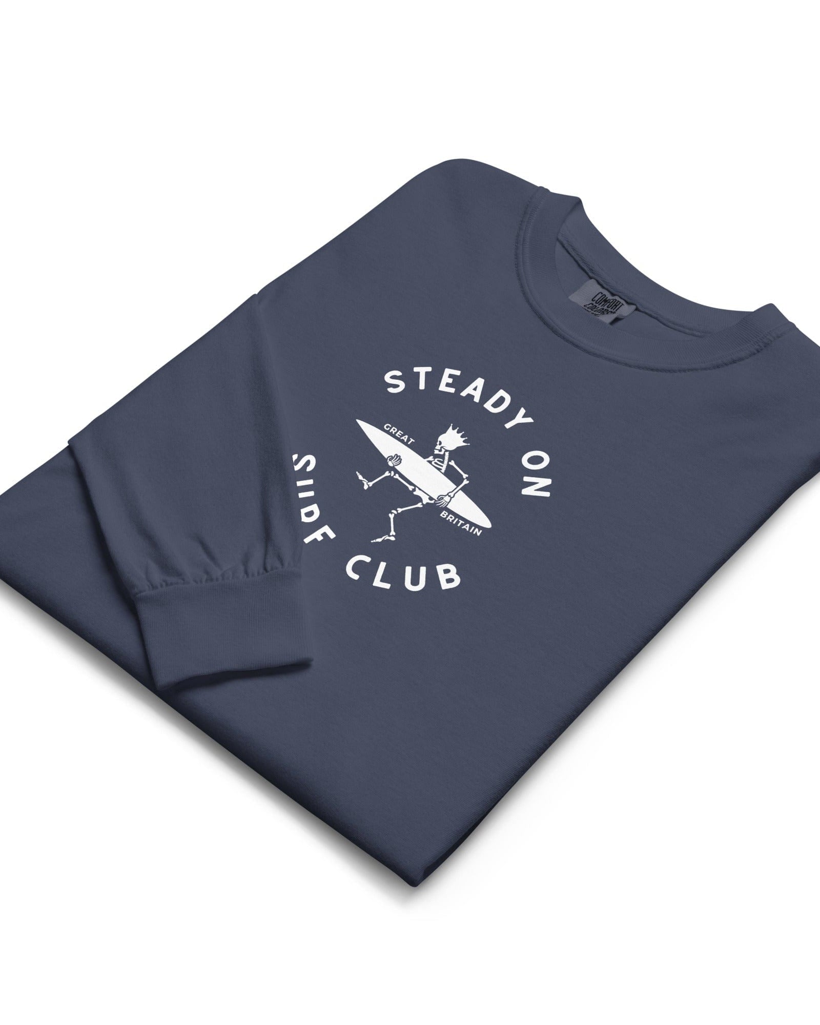 Steady On Surf Club | Great Britain | Skeleton Surf King | Garment-dyed Heavyweight Long-Sleeve Shirt.
