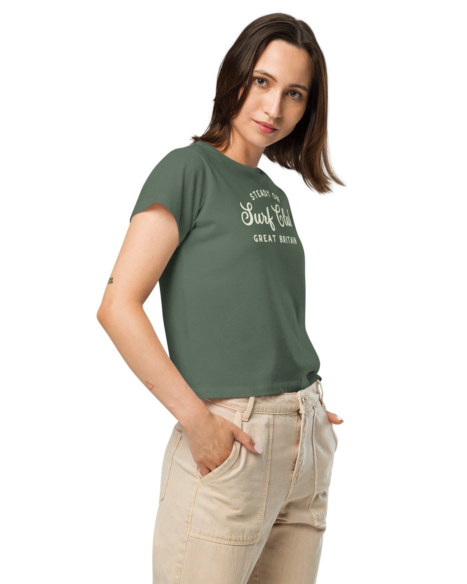 Steady On Surf Club Great Britain | Women’s High-Waisted T-shirt.