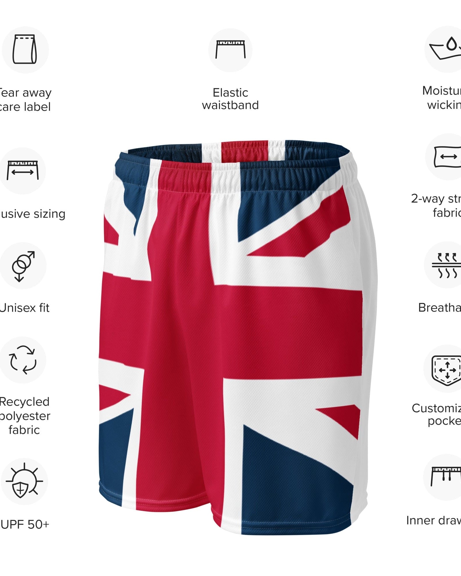 Union Jack Shorts | Mesh Fabric | Pockets | Unisex Fit.