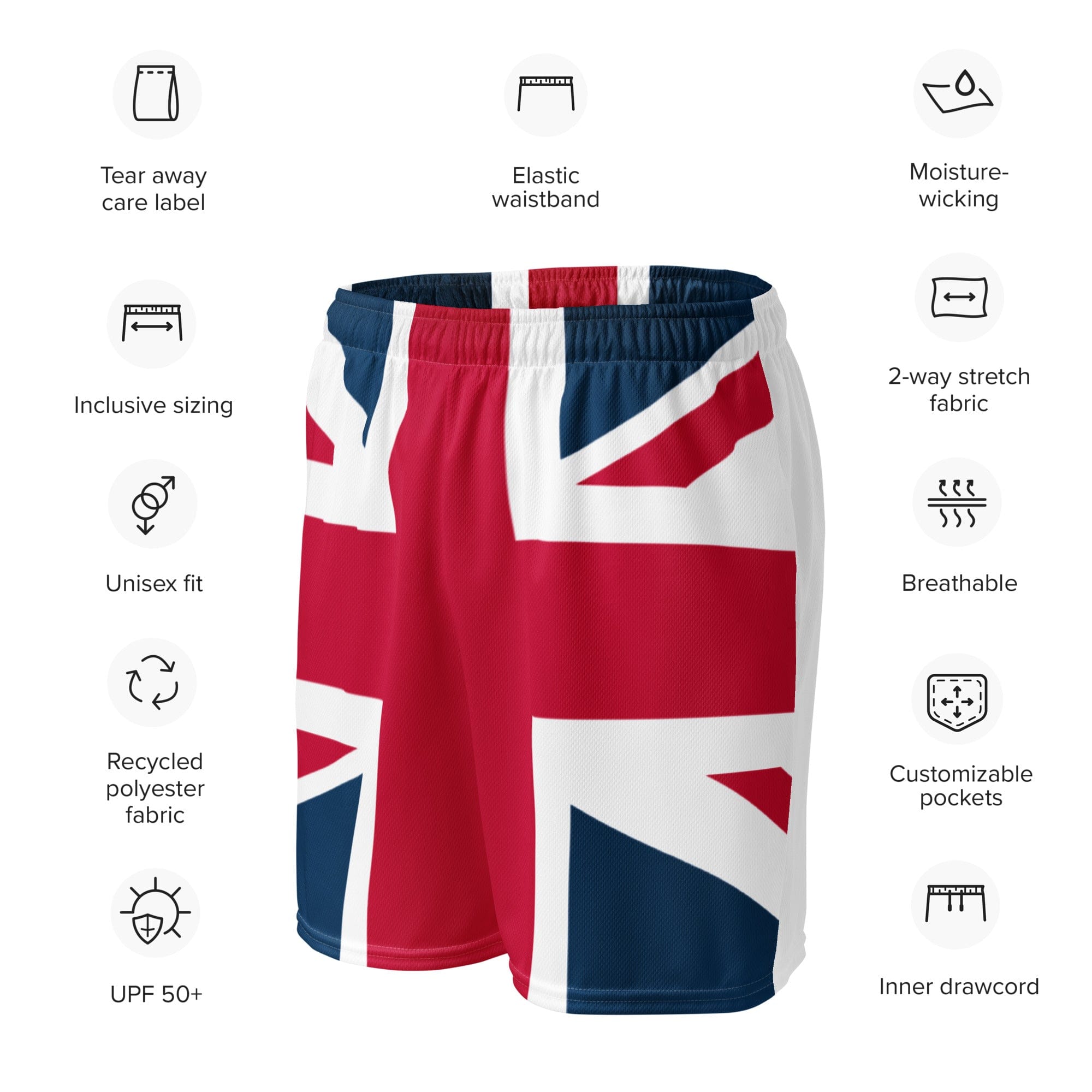 Union Jack Shorts | Mesh Fabric | Pockets | Unisex Fit.