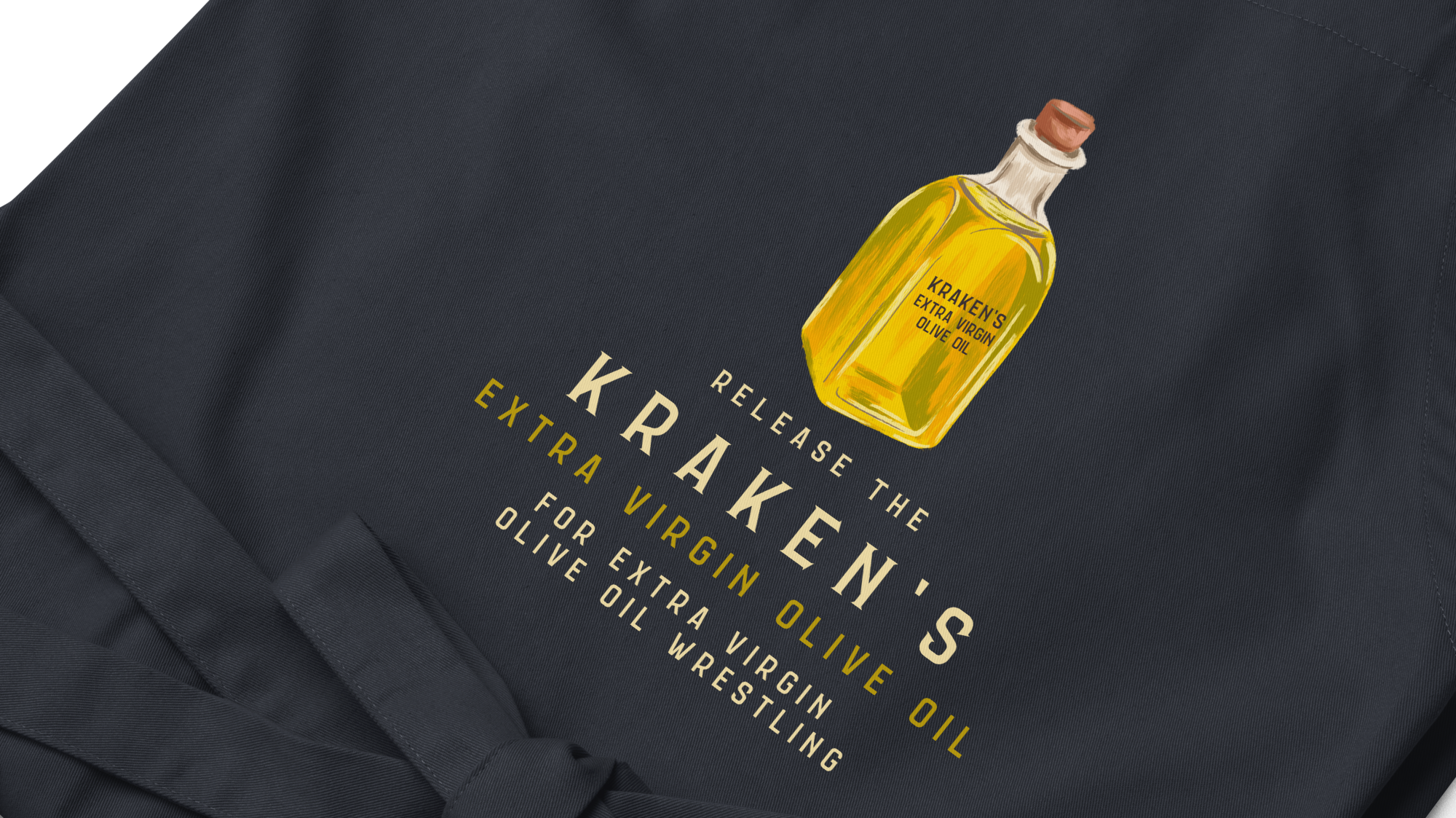 Kraken's Extra Virgin Olive Oil organic cotton aprons and more