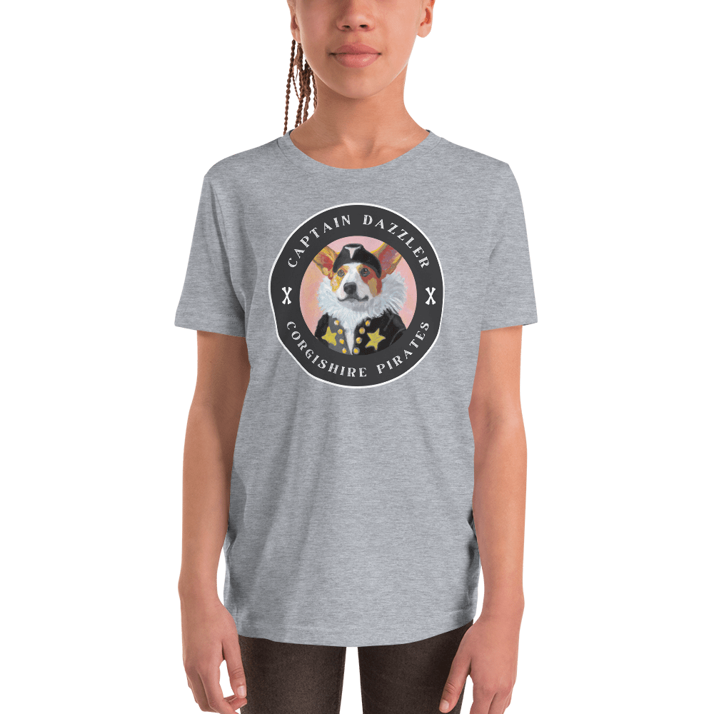 Captain Dazzler Corgishire Pirates Youth T-Shirt Athletic Heather / S Jolly & Goode