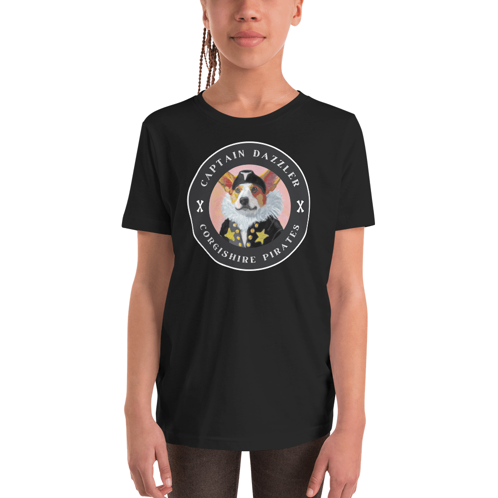 Captain Dazzler Corgishire Pirates Youth T-Shirt Black / S Jolly & Goode