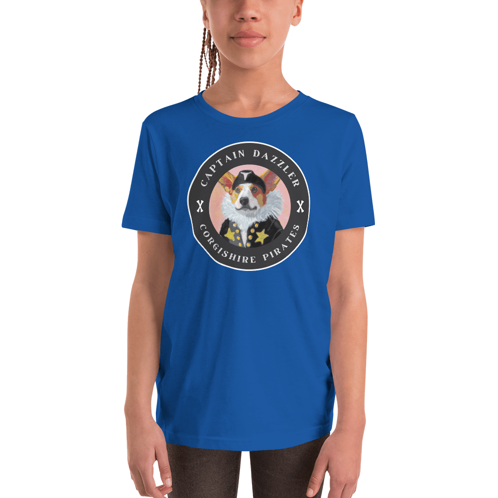 Captain Dazzler Corgishire Pirates Youth T-Shirt True Royal / S Jolly & Goode