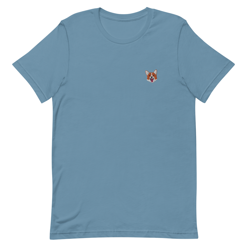 Corgi Love Embroidered T-Shirt Steel Blue / S Shirts & Tops Jolly & Goode