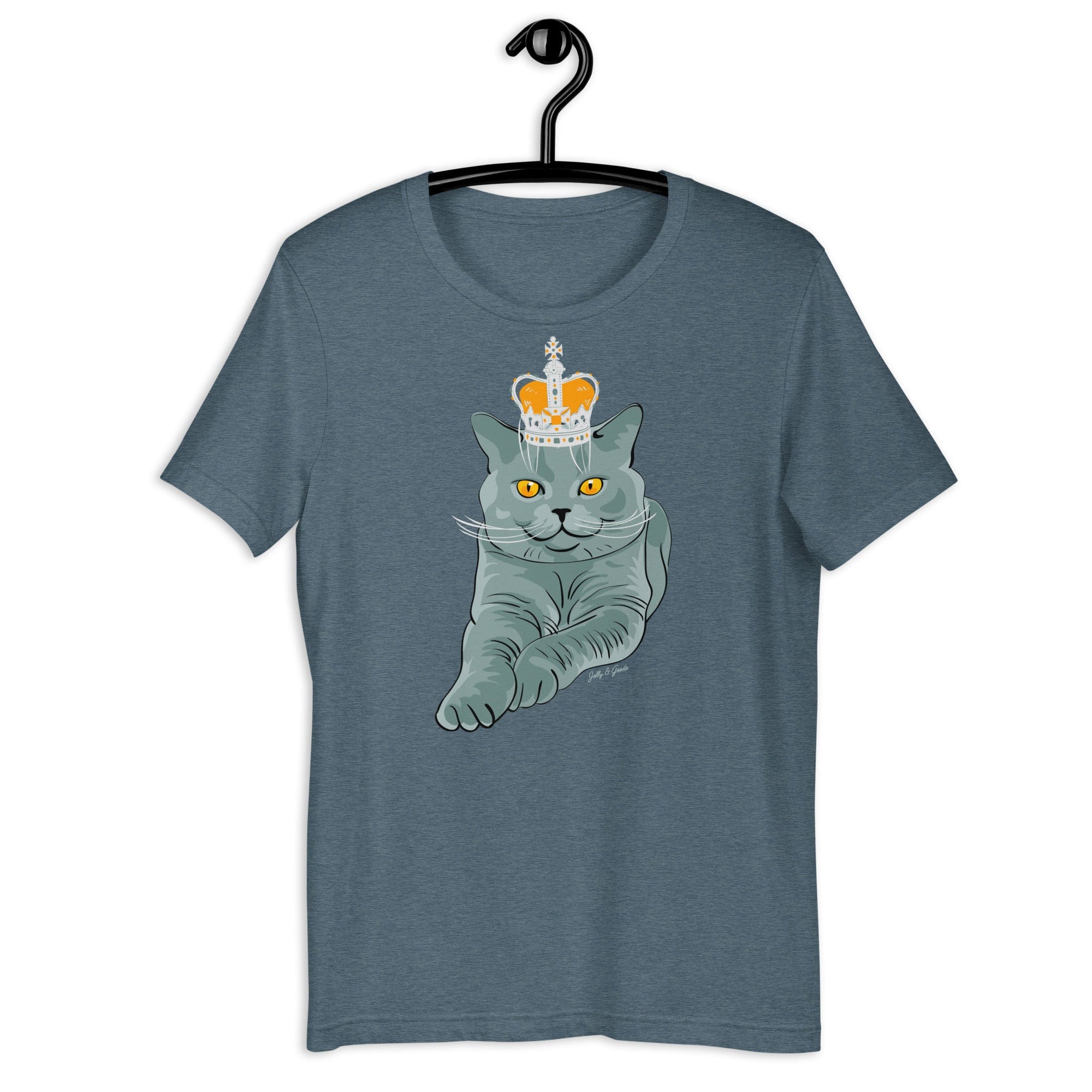 Crowned British Blue Shorthair Cat T-shirt Heather Slate / XS Shirts & Tops Jolly & Goode