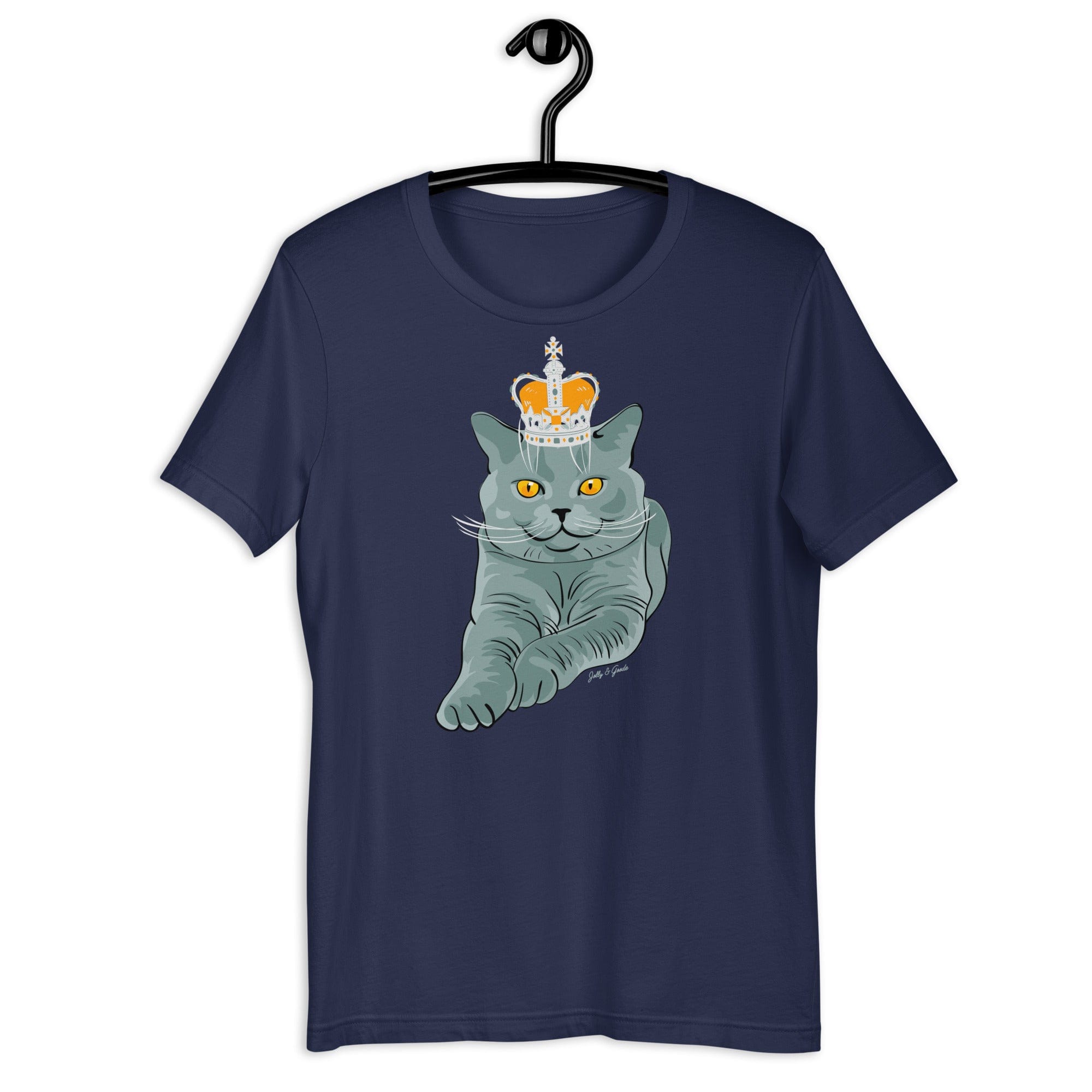 Crowned British Blue Shorthair Cat T-shirt Navy / XS Shirts & Tops Jolly & Goode