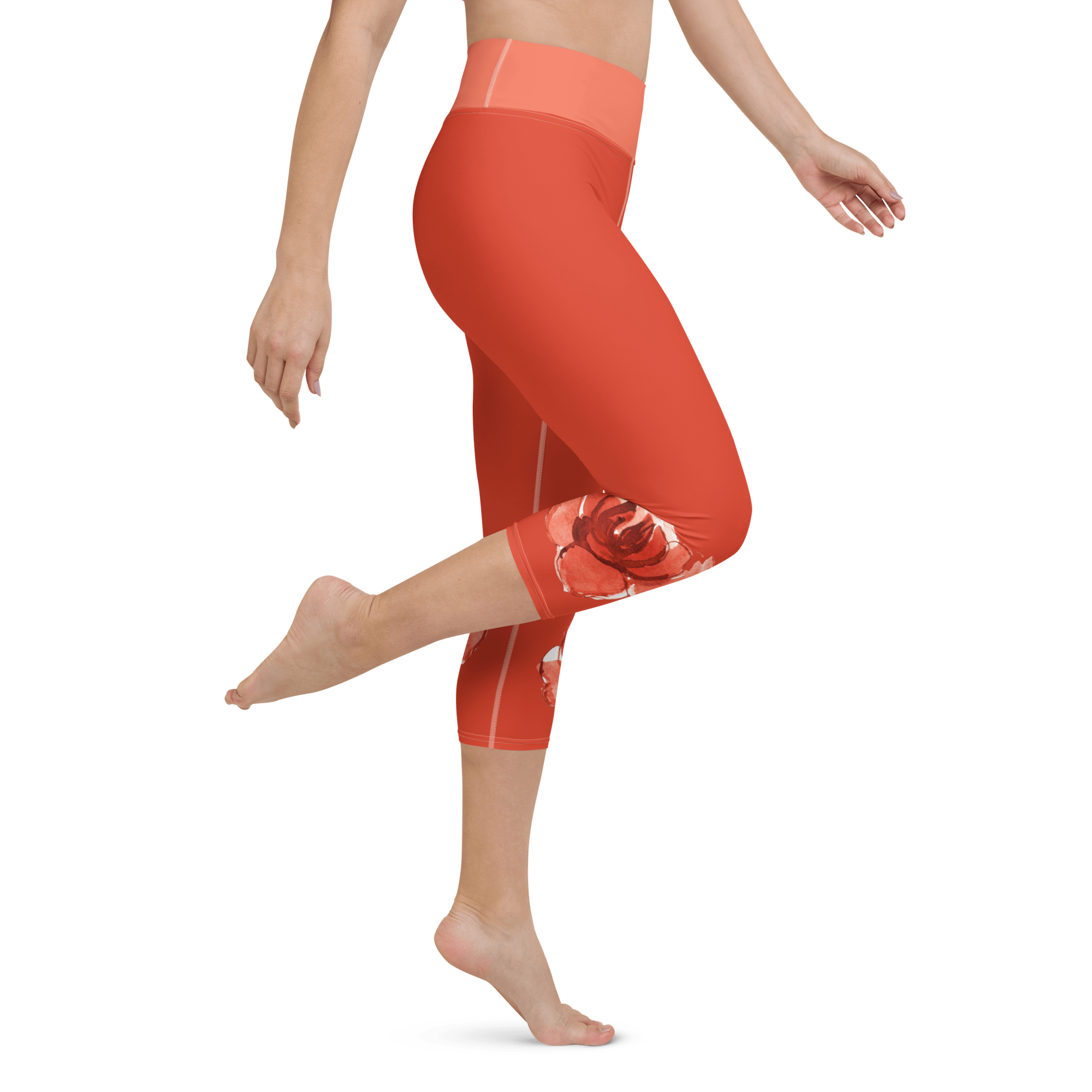 Watercolour English Rose Yoga Capri Leggings Yoga Leggings Jolly & Goode