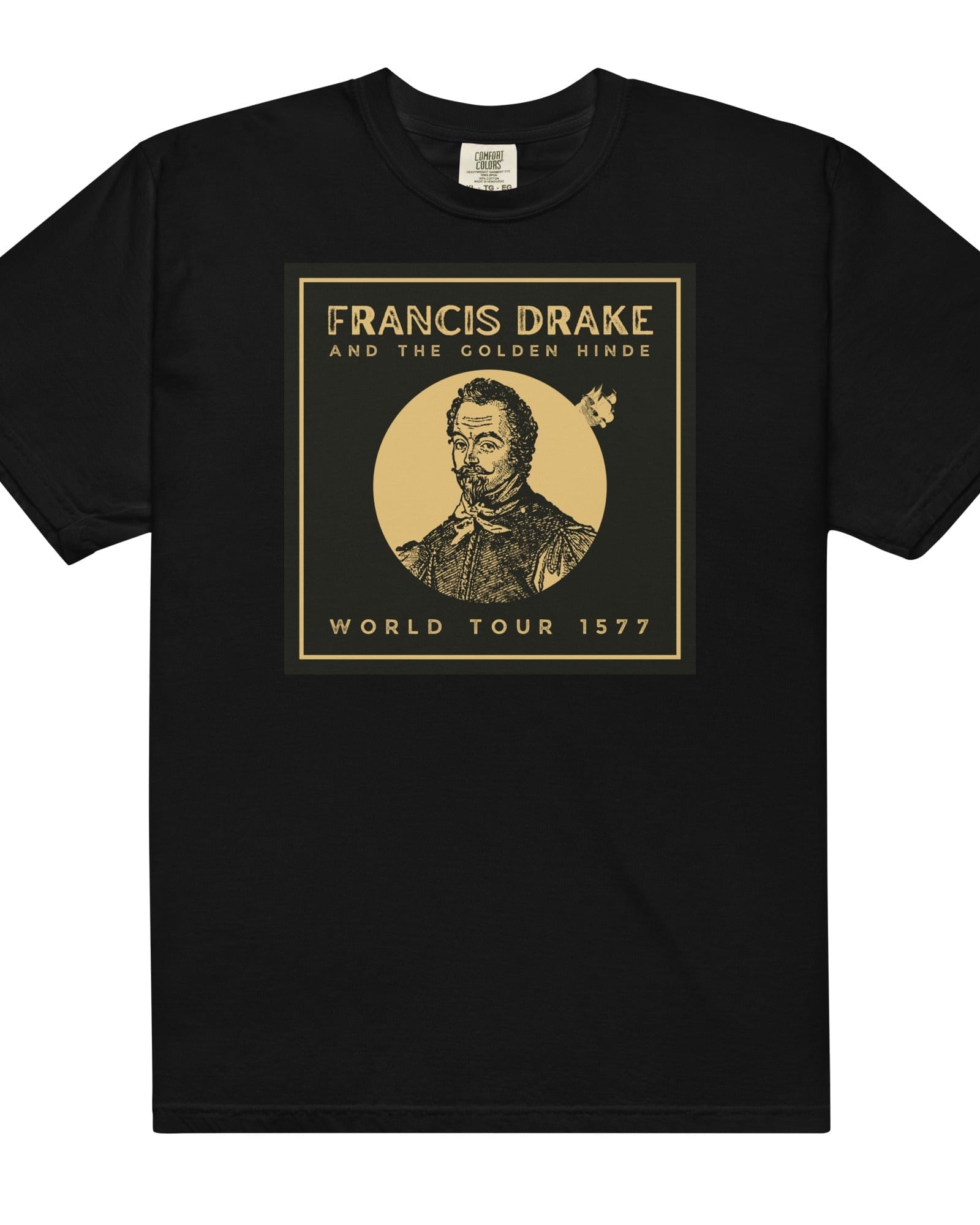 Francis Drake and The Golden Hinde World Tour T-shirt | Garment-dyed Heavyweight Black / S Shirts & Tops Jolly & Goode