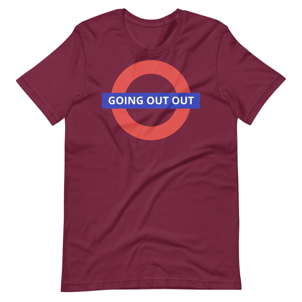 Going Out Out London Underground T-shirt | Unisex Maroon / S Shirts & Tops Jolly & Goode