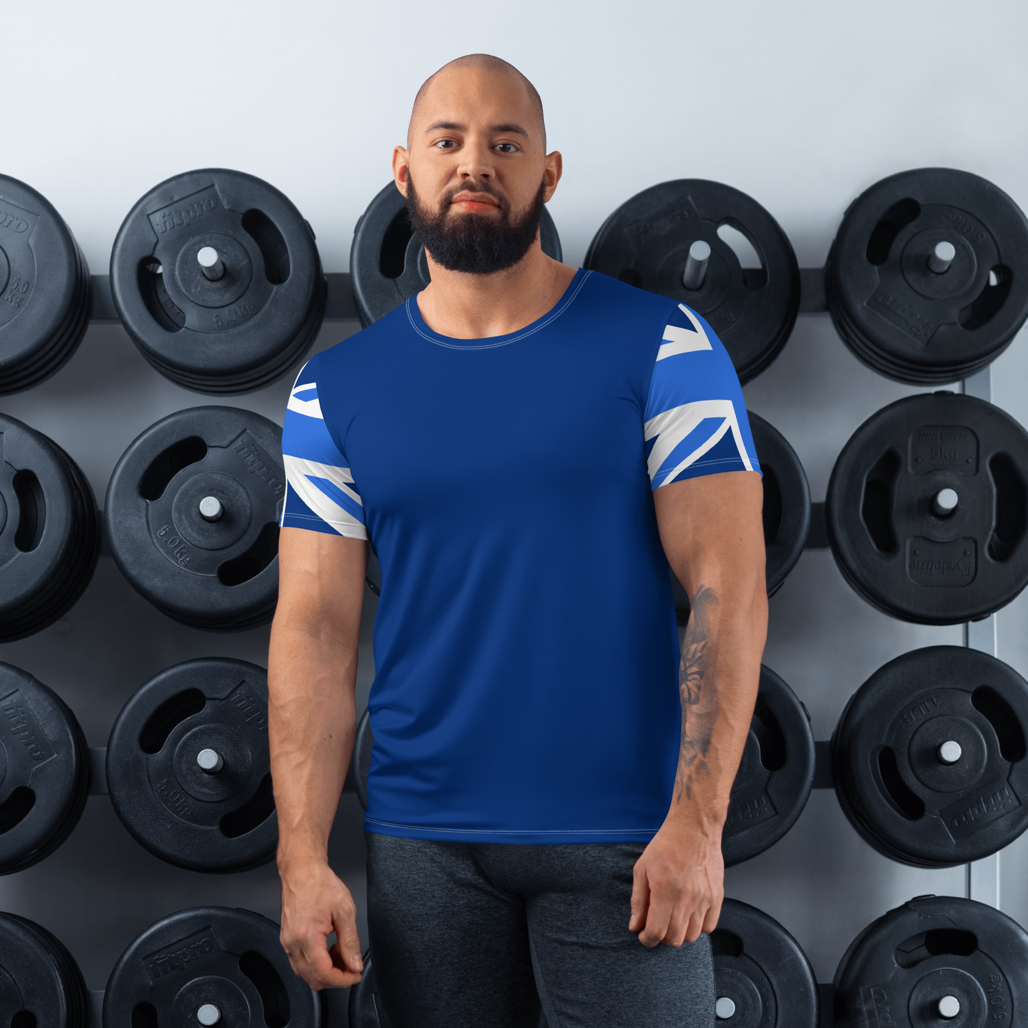 Jolly & Goode Activewear Union Jack Men's Workout Shirt | Blue Cheeky British Style