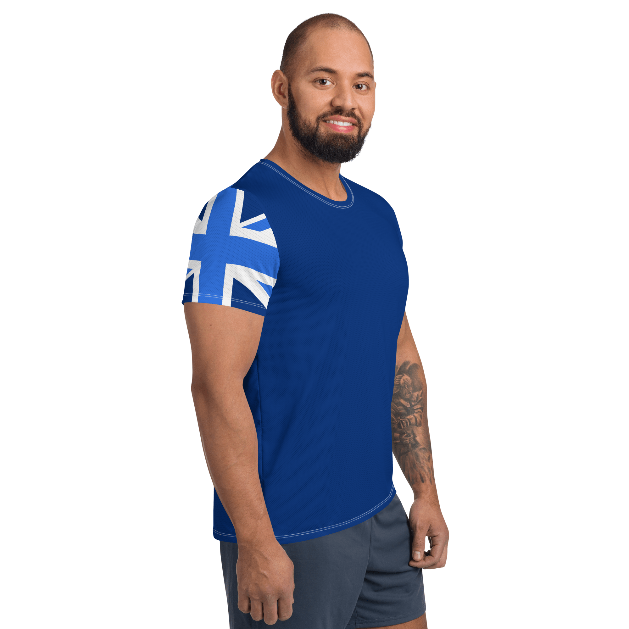 Jolly & Goode Activewear Union Jack Men's Workout Shirt | Blue Cheeky British Style