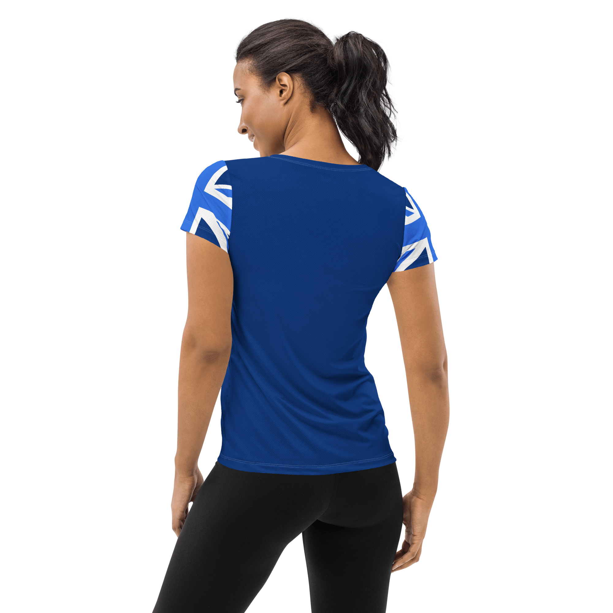 Jolly & Goode Activewear Union Jack Women's Workout Shirt | Blue Cheeky British Style