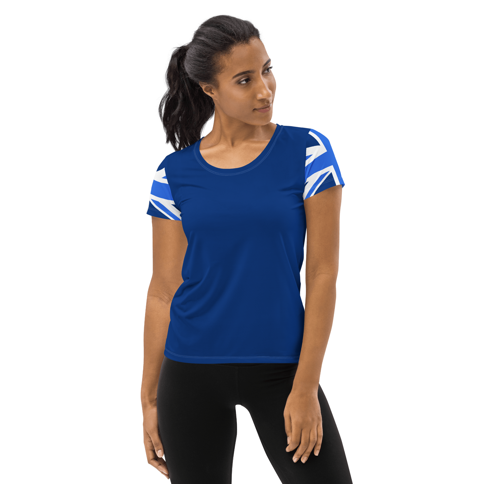 Jolly & Goode Activewear Union Jack Women's Workout Shirt | Blue Cheeky British Style