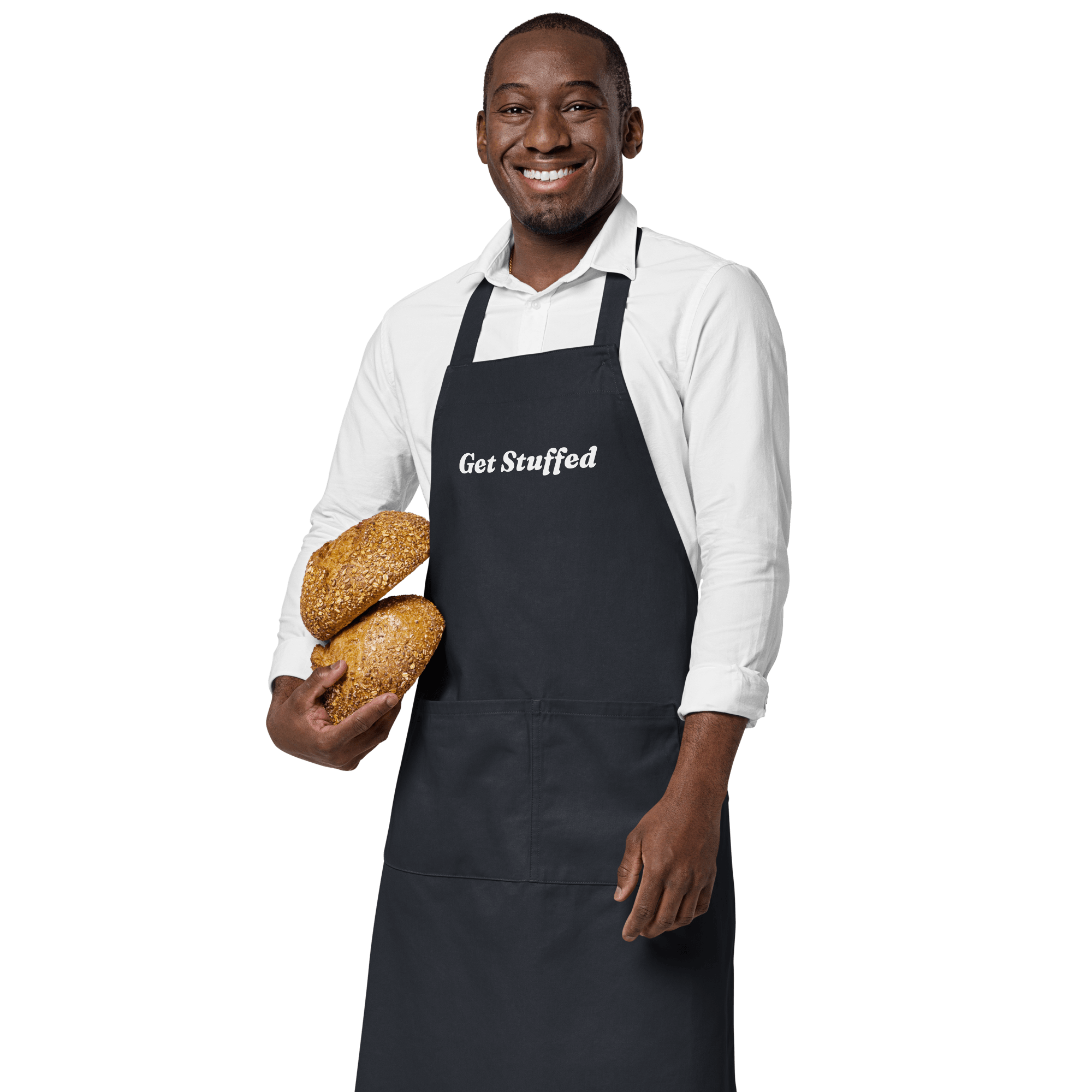 Jolly & Goode Aprons Navy Get Stuffed Organic Cotton Apron Cheeky British Style