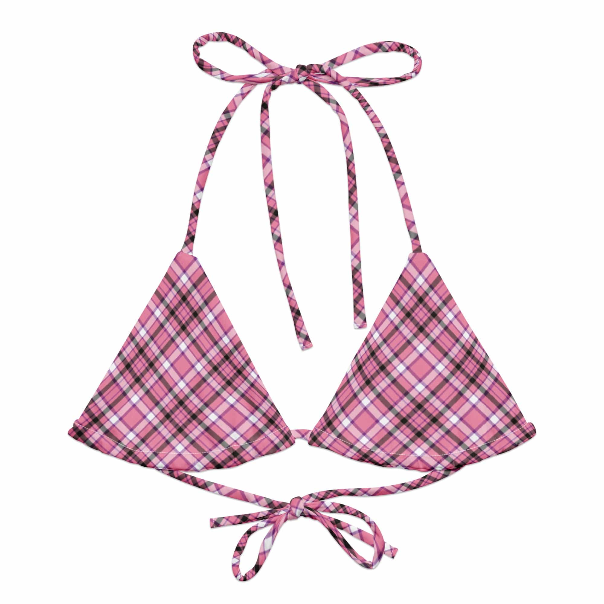 Jolly & Goode Bikini Top 2XS Tweedkini String Bikini Top | Pink & Black Cheeky British Style