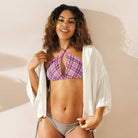 Jolly & Goode Bikini Top Tweedkini String Bikini Top | Pink & Black Cheeky British Style