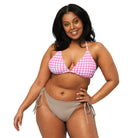 Jolly & Goode Bikini Top Tweedkini String Bikini Top | Pink Houndstooth Cheeky British Style