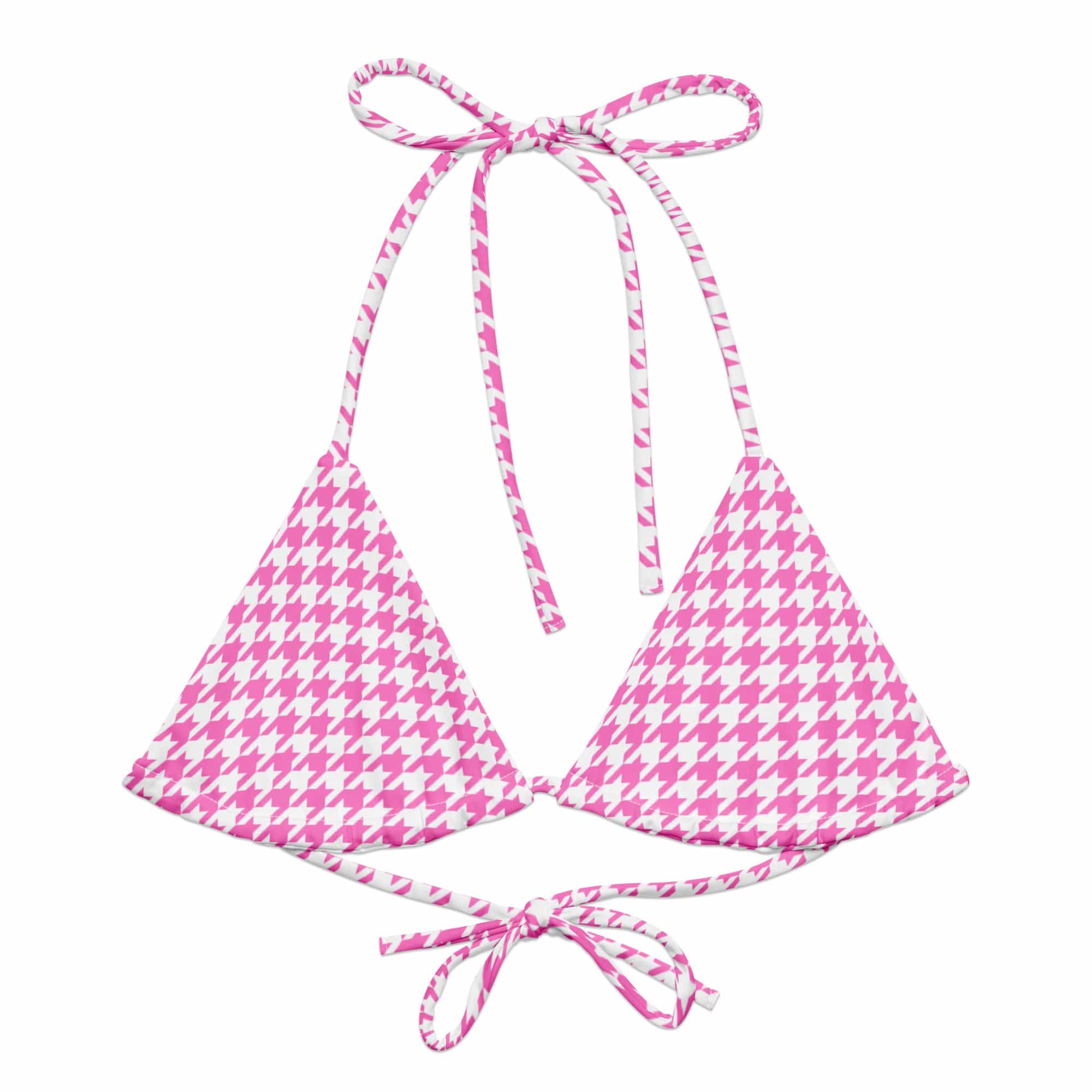 Jolly & Goode Bikini Top Tweedkini String Bikini Top | Pink Houndstooth Cheeky British Style