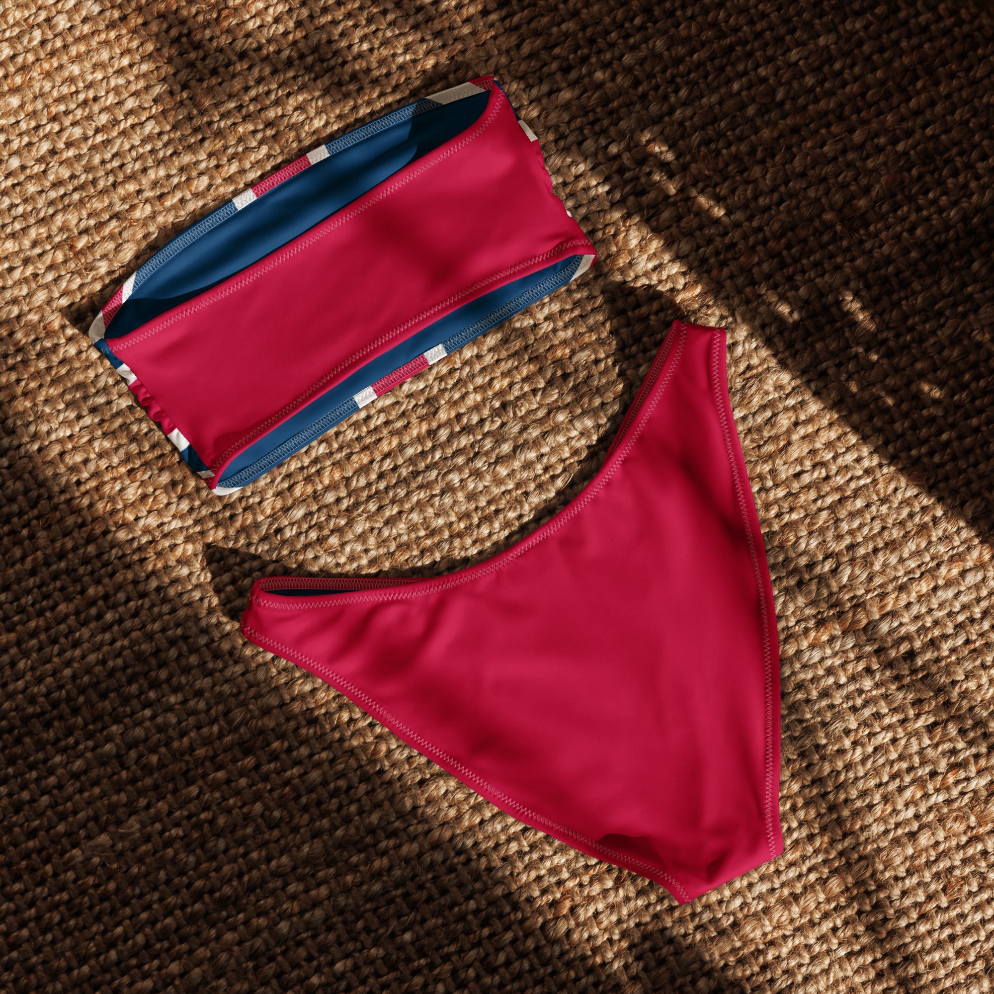 Jolly & Goode Bikini Union Jack Bandeau Bikini with Red V-Cut Bikini Bottom Cheeky British Style