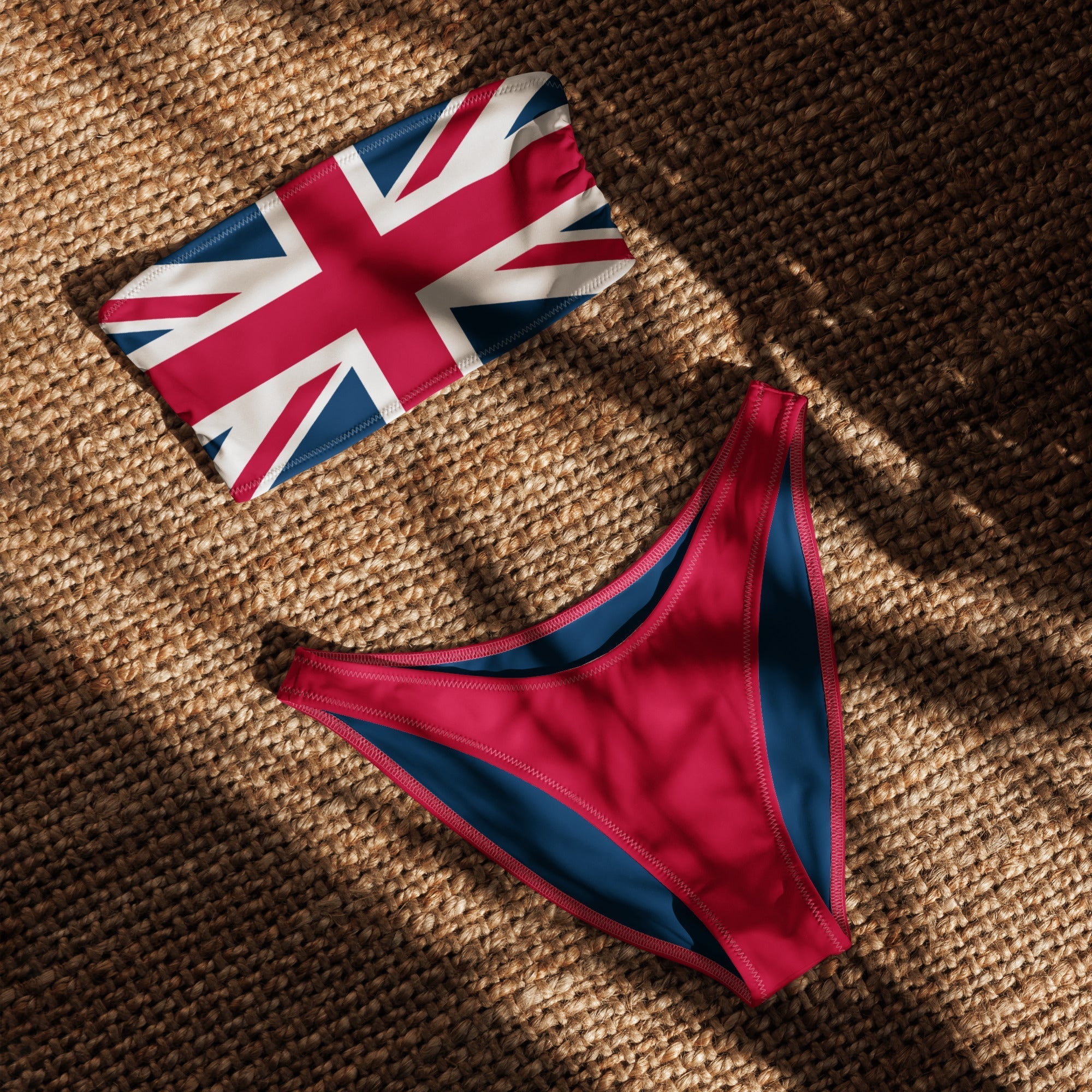 Jolly & Goode Bikini Union Jack Bandeau Bikini with Red V-Cut Bikini Bottom Cheeky British Style