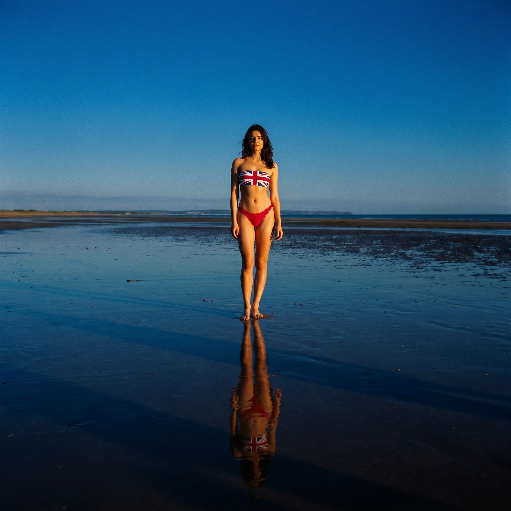 Jolly & Goode Bikini Union Jack Bandeau Bikini with Red V-Cut Bikini Bottom Cheeky British Style
