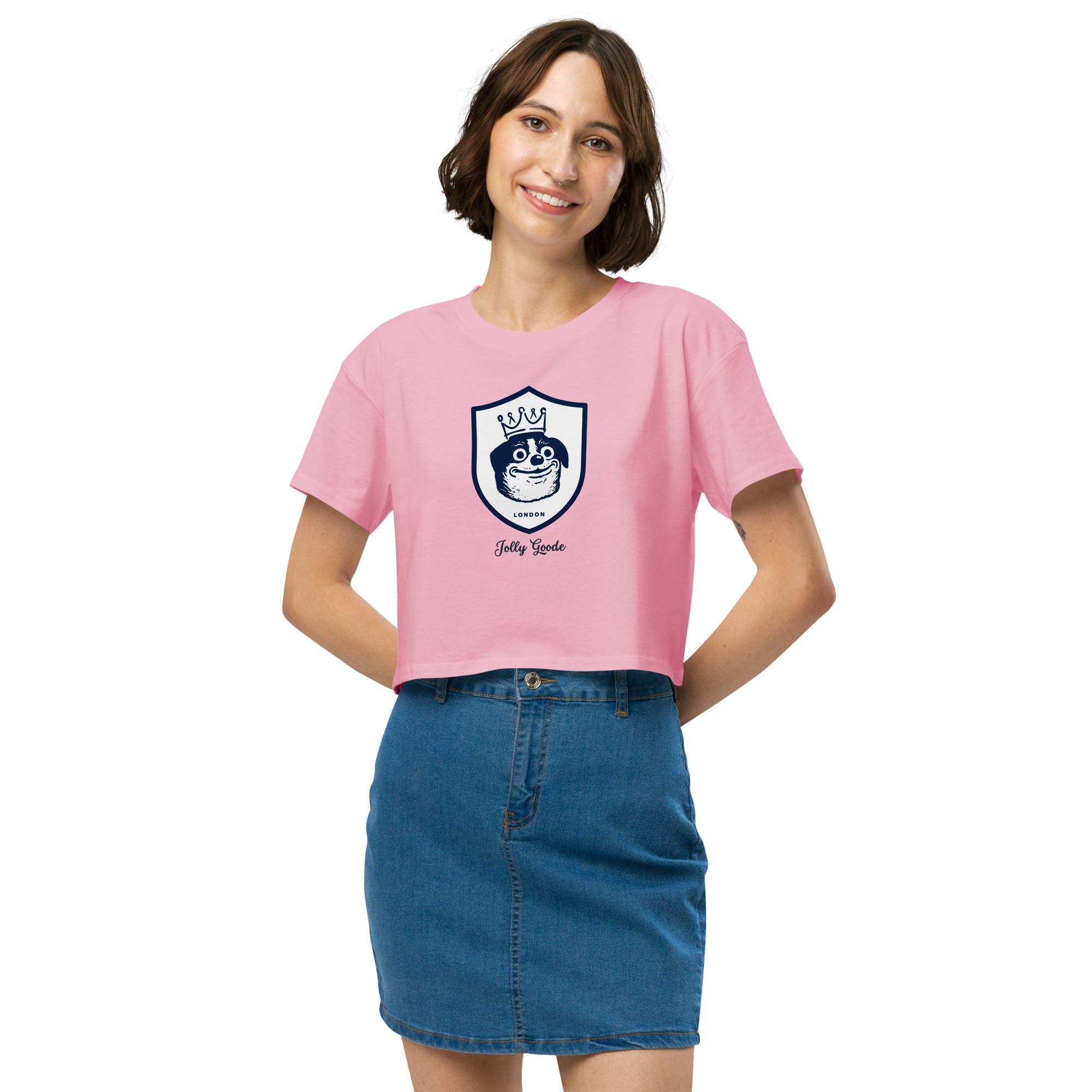 Jolly & Goode Crop Tops Bubblegum / XS Jolly Goode London Crowned Dog Shield Crop Top Cheeky British Style