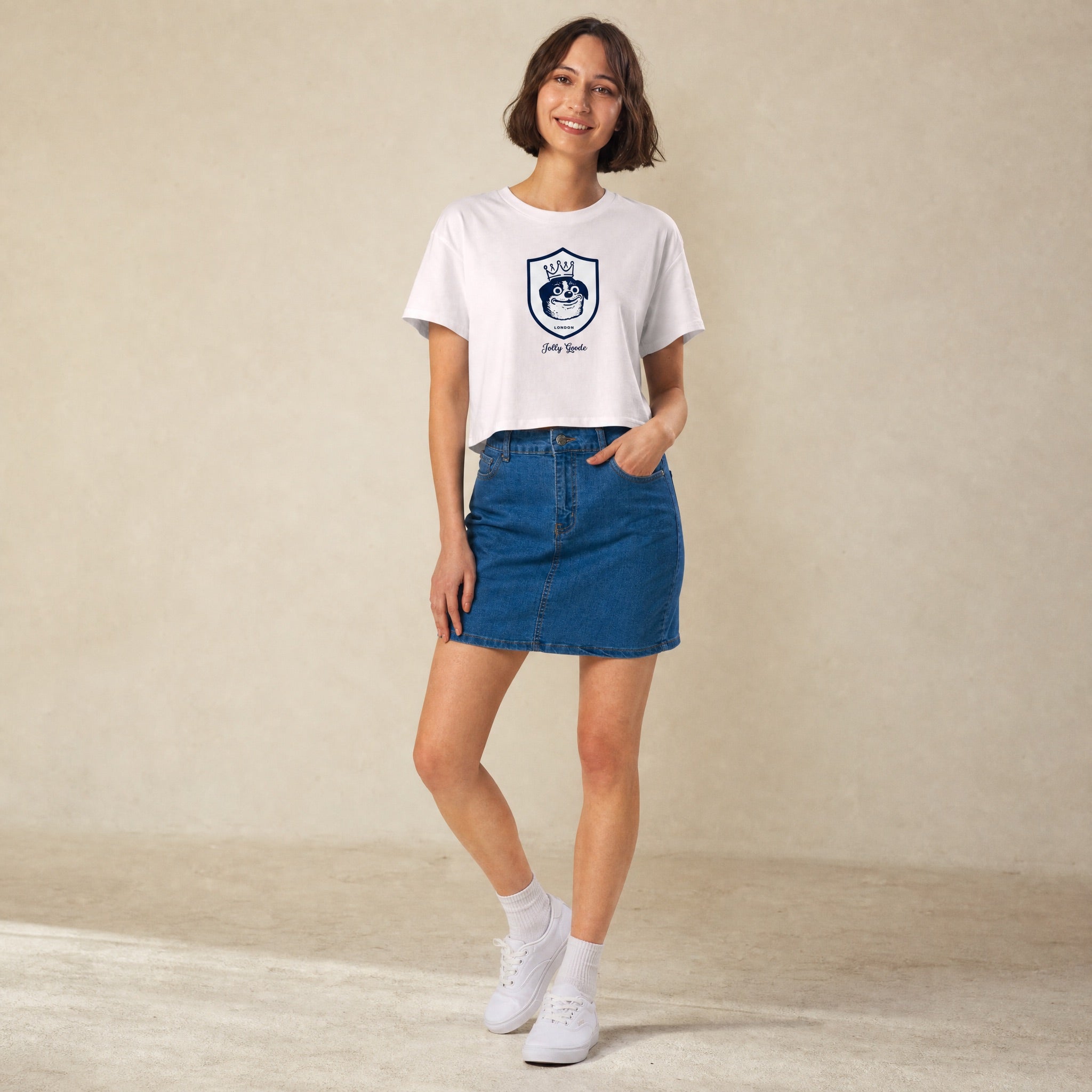 Jolly & Goode Crop Tops Orchid / XS Jolly Goode London Crowned Dog Shield Crop Top Cheeky British Style